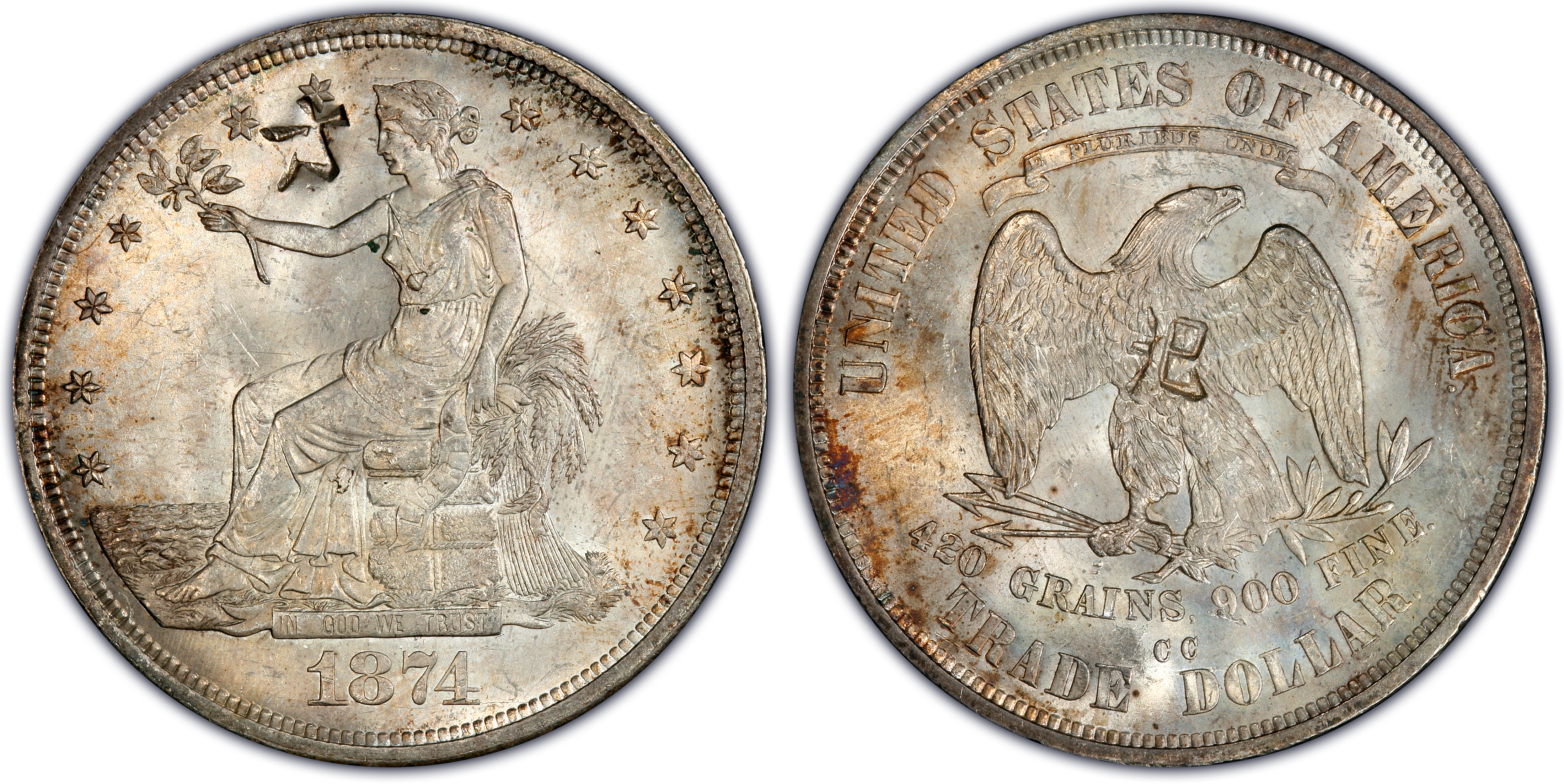 1874 CC T 1 Chopmarked Regular Strike Trade Dollar PCGS CoinFacts