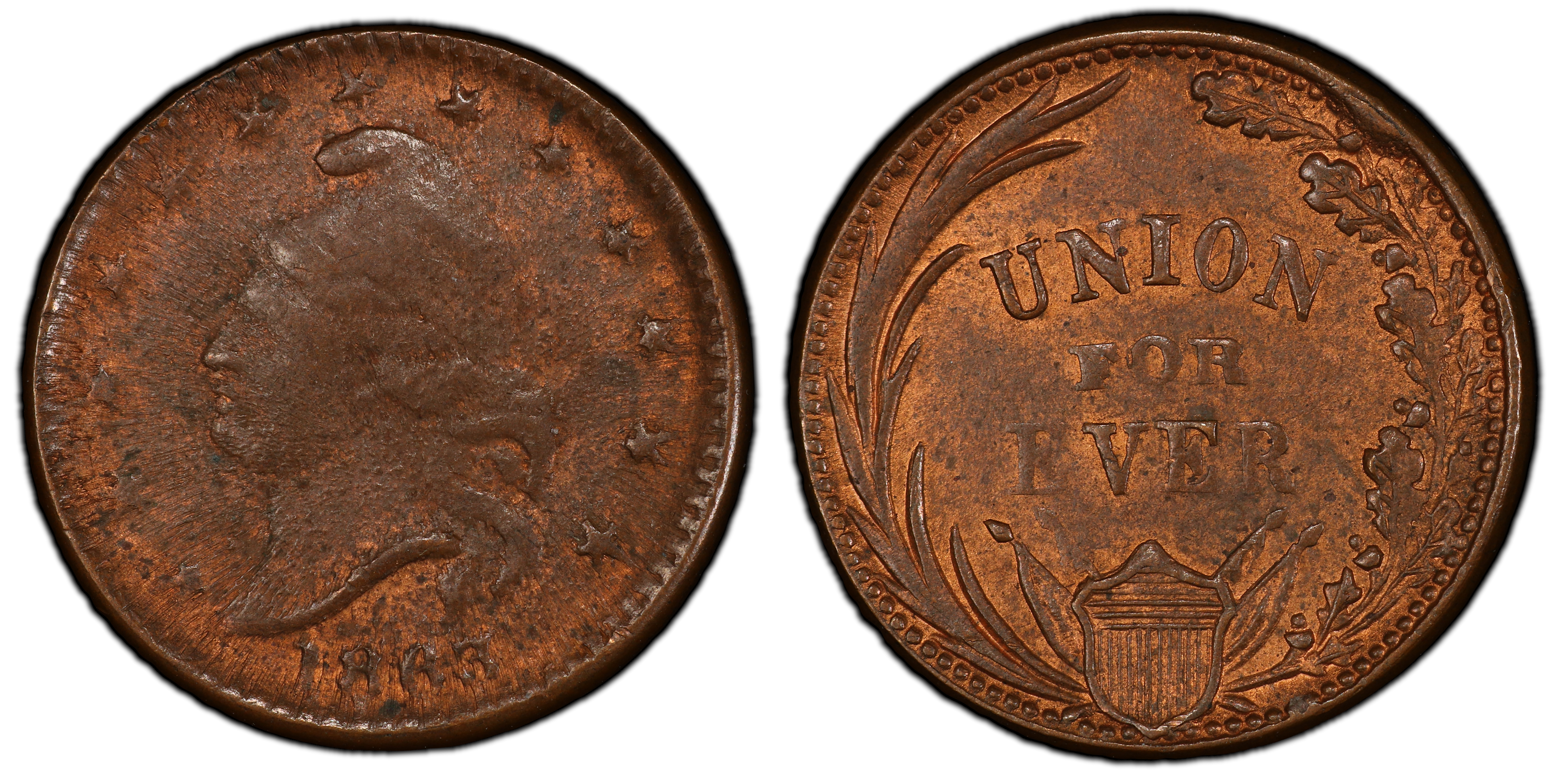 1863 Token F 23 271 Copper Union For Ever Patriotic RB Regular Strike