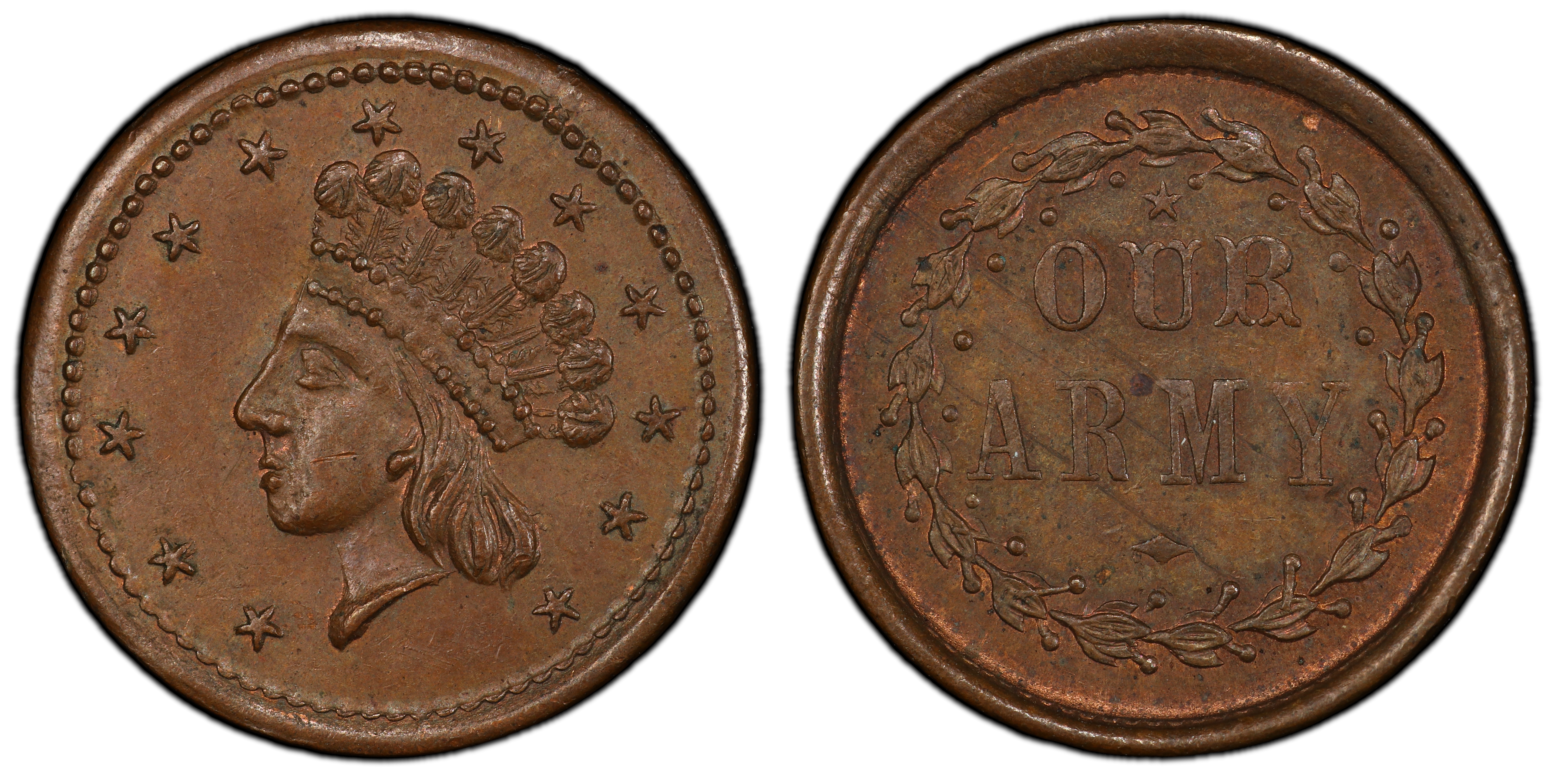 1861 65 Token F 51 333a Copper Our Army Patriotic BN Regular Strike