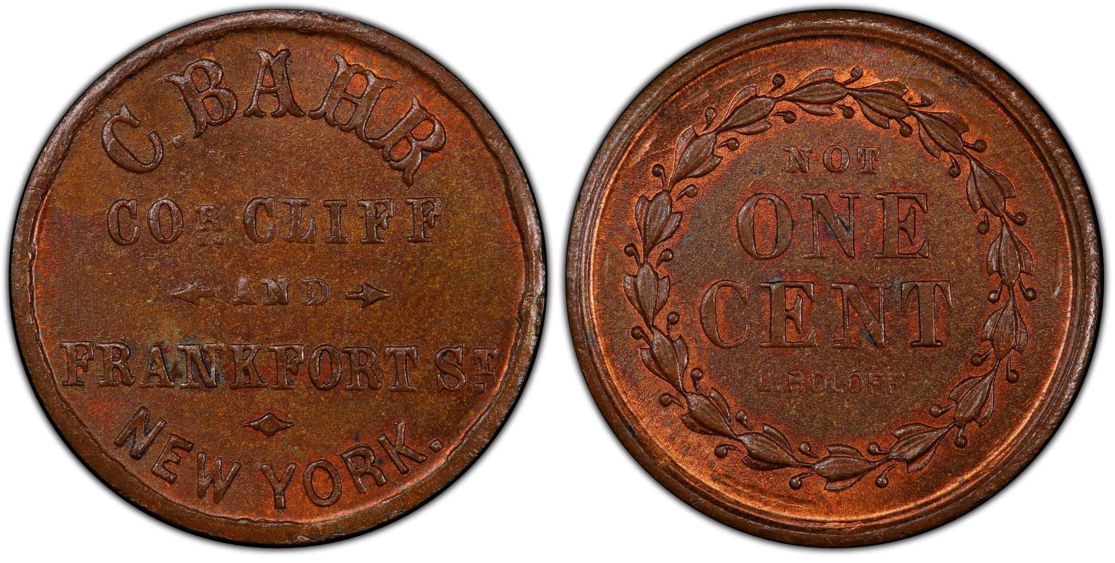 1861 65 Token F 630C 6a Copper PE C Bahr NY BN Regular Strike