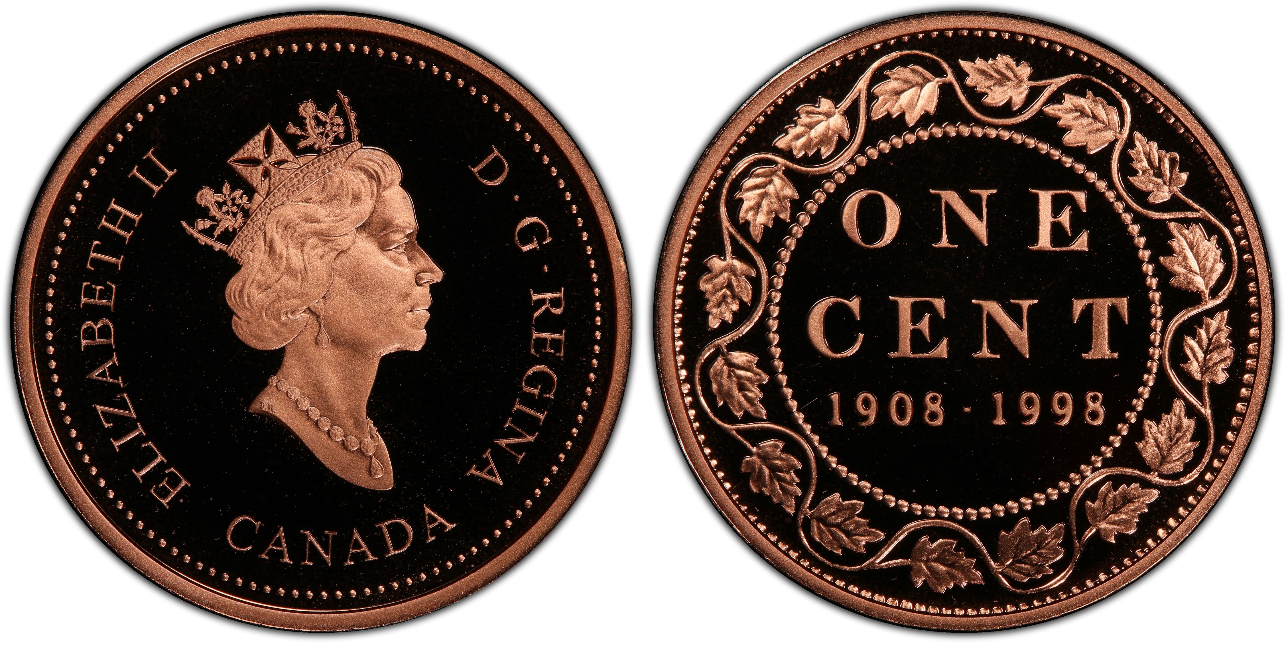 加拿大 circulating denominations 1 cent proof elizabeth ii 1998