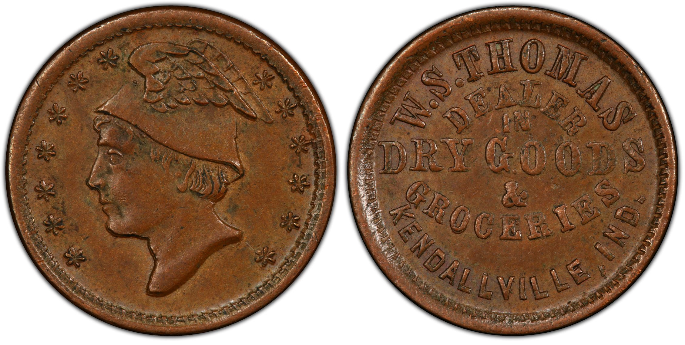 1860 65 Token F 500T 1a Copper PE W S Thomas IN BN Regular Strike