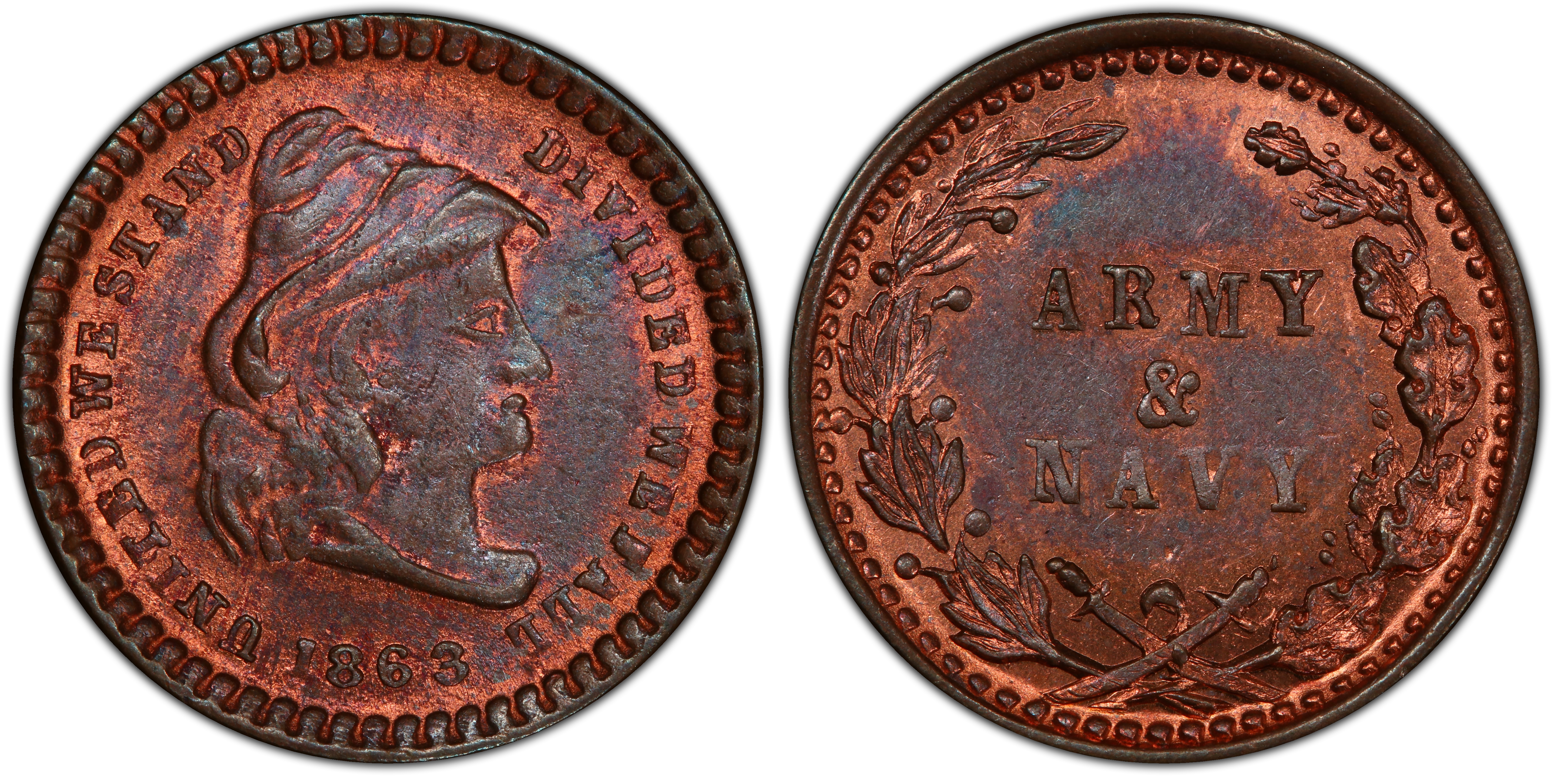 1863 Token F 48 299a Army Navy Army Navy Patriotic RB Regular