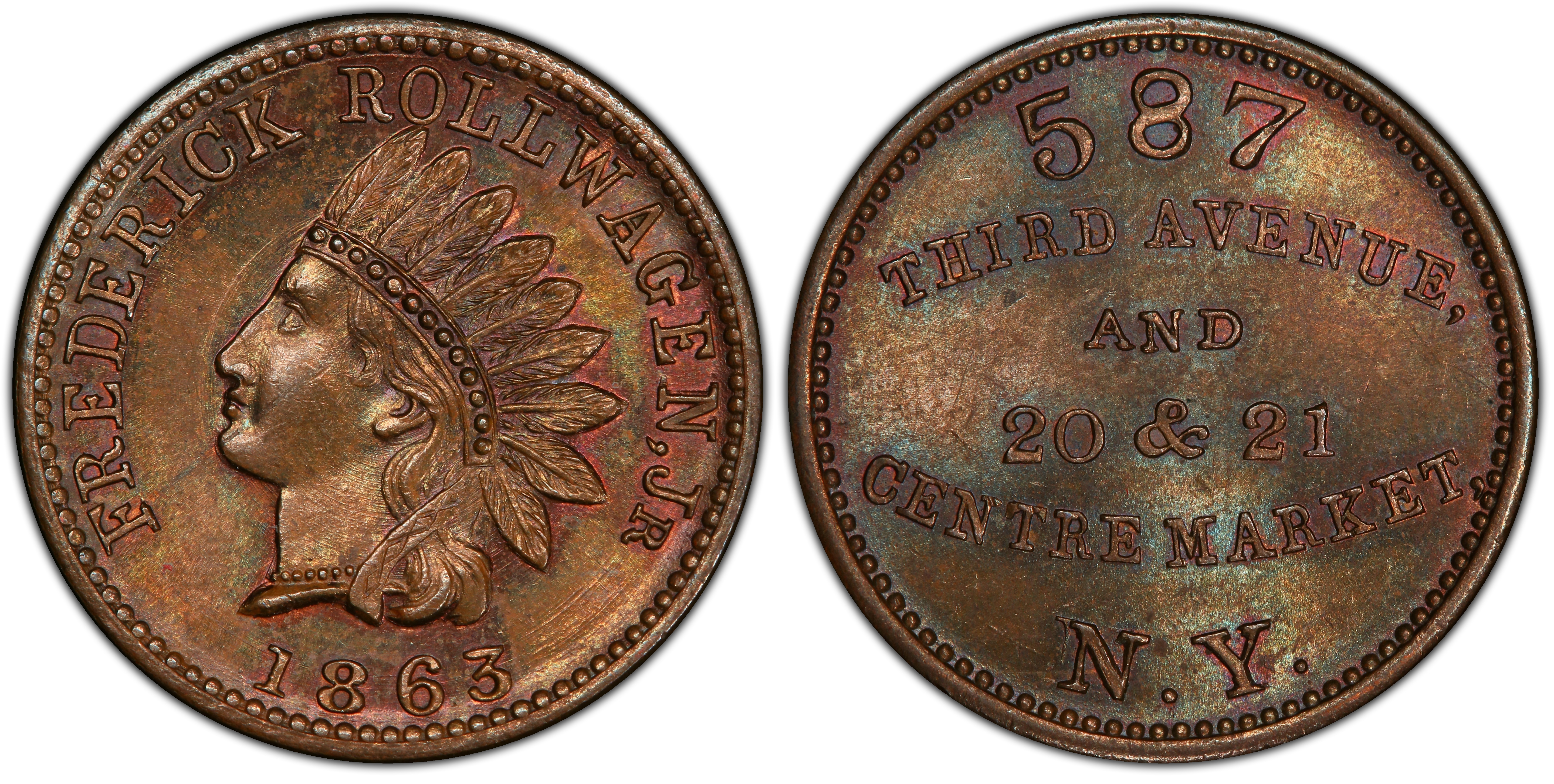 1863 Token F 630BI 2a Copper PE Frederick Rollwagen Jr NY BN