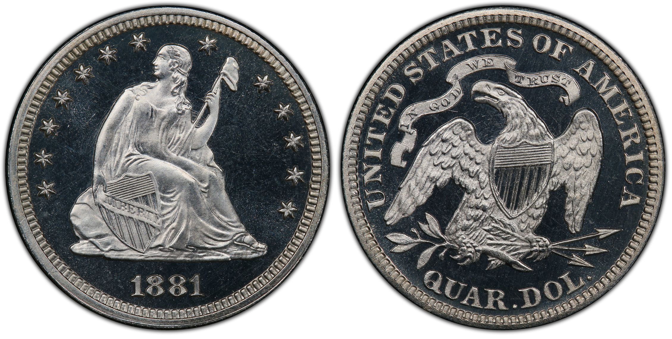 C Dcam Proof Liberty Seated Quarter Pcgs Coinfacts