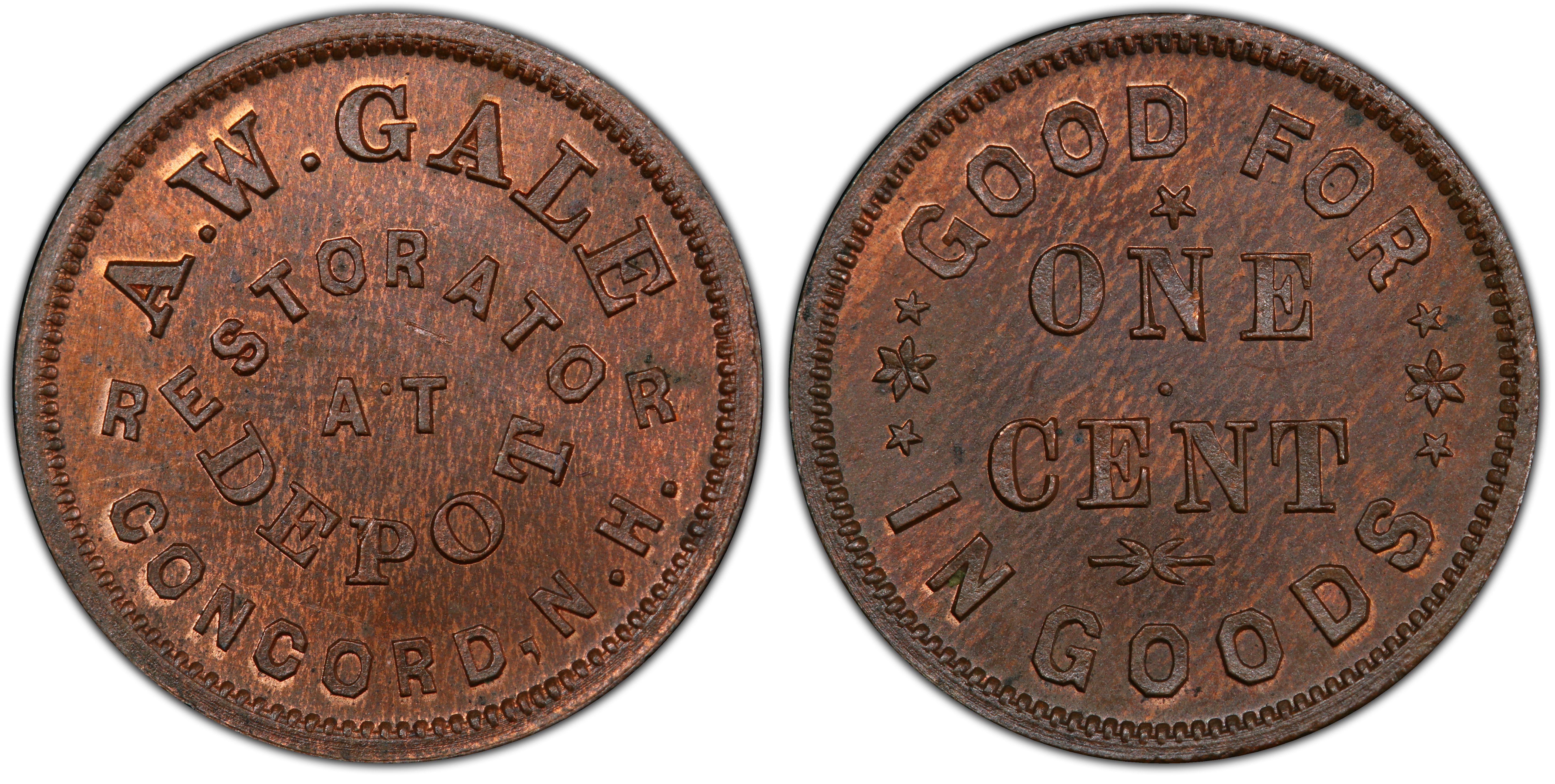 1861 65 Token F 120A 1a Copper PE A W Gale NH BN Regular Strike