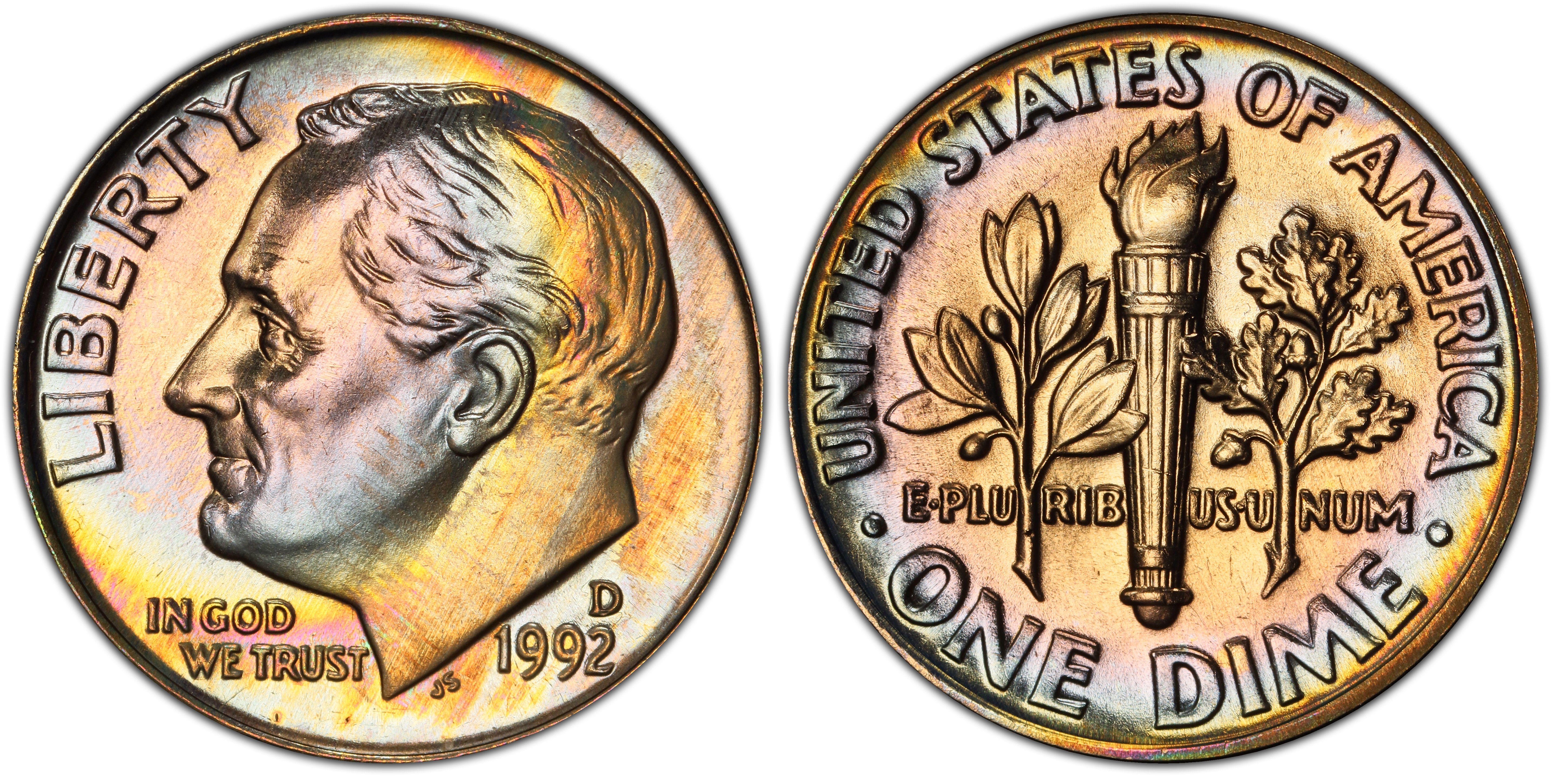 1992 D 10C Regular Strike Roosevelt Dime PCGS CoinFacts