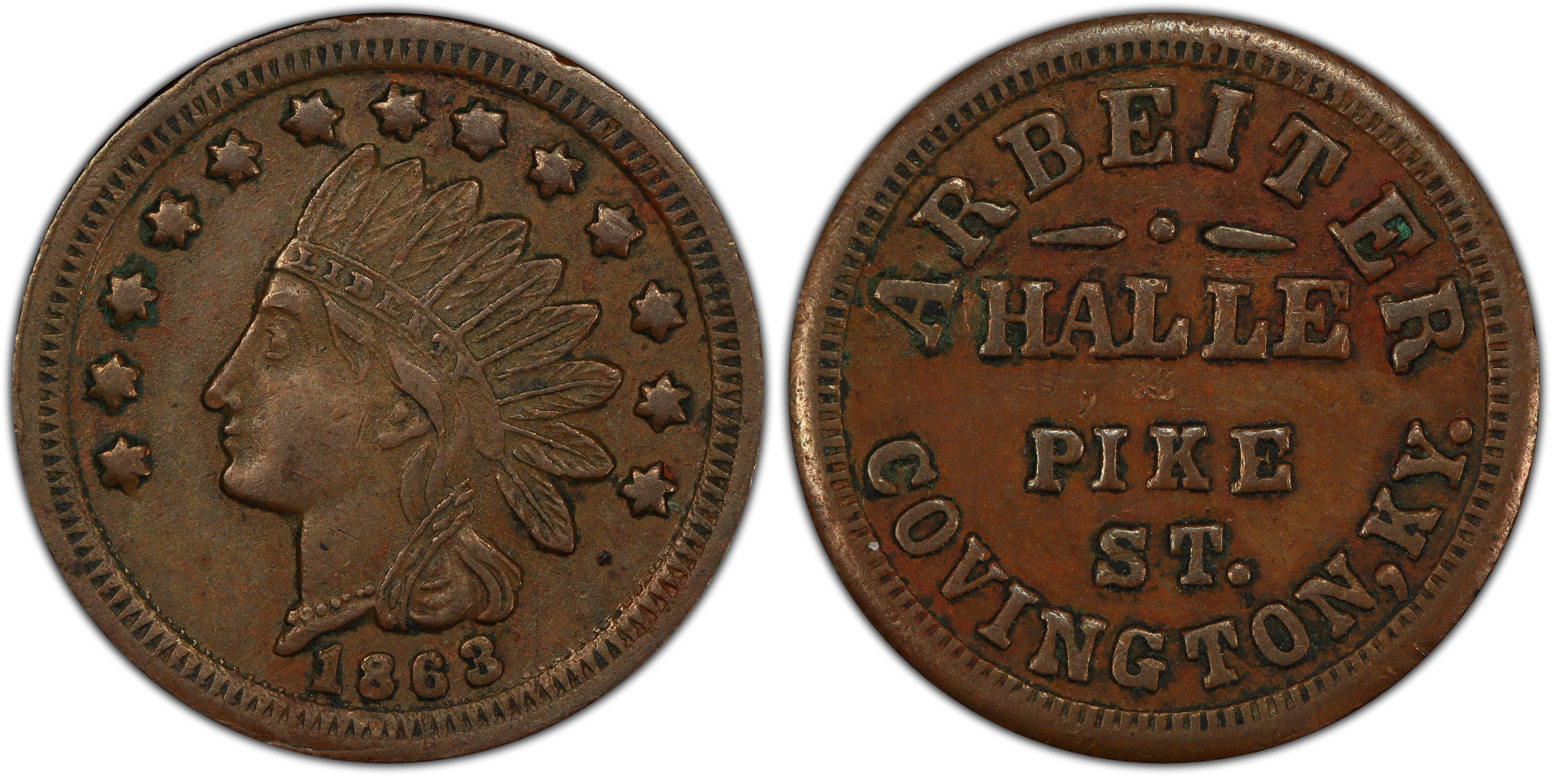 1863 Token F 150A 1a Copper PE Arbeiter KY BN Regular Strike Store