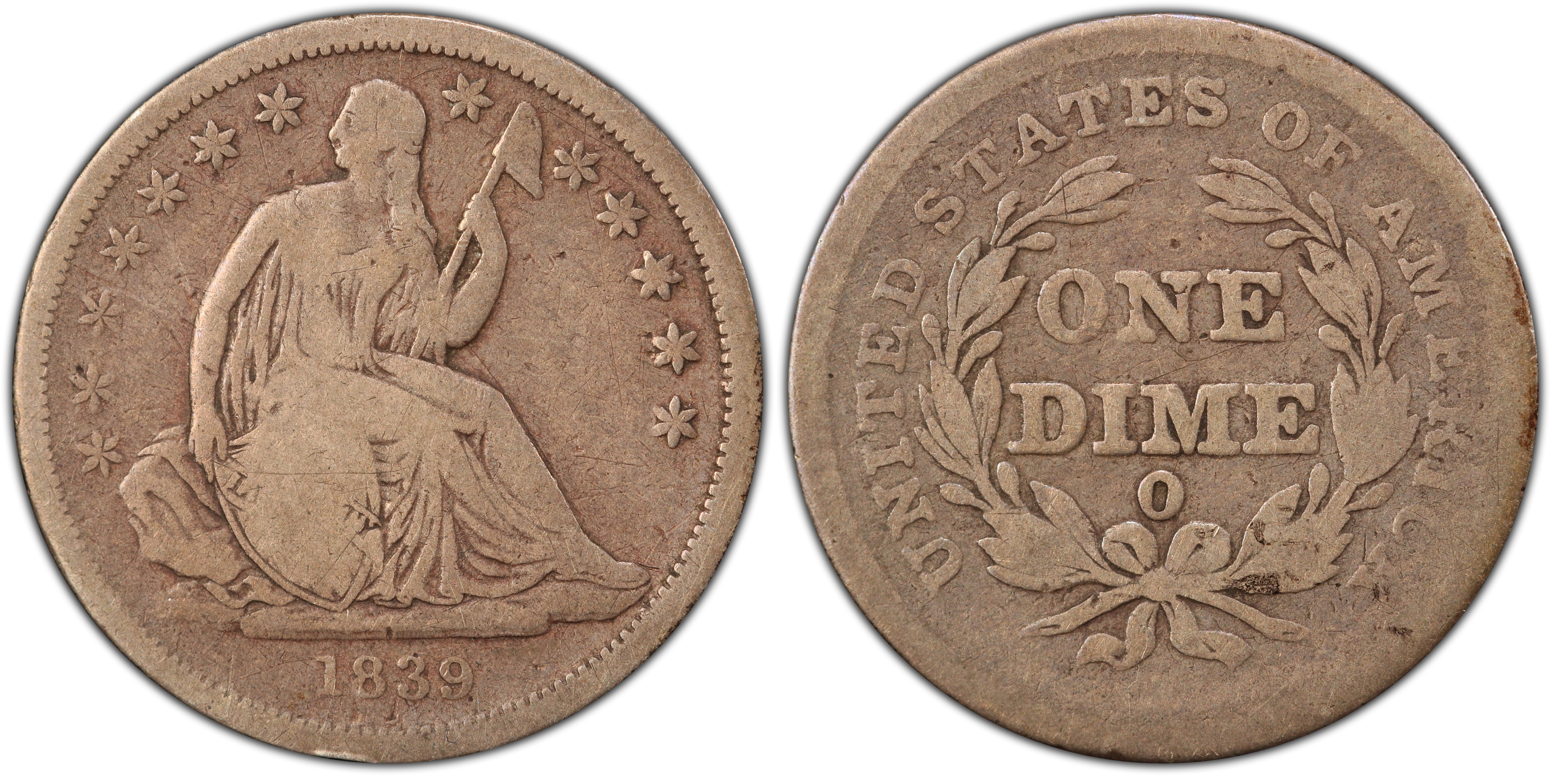 1839 O 10C FS 502 F 108 Huge O Regular Strike Liberty Seated Dime