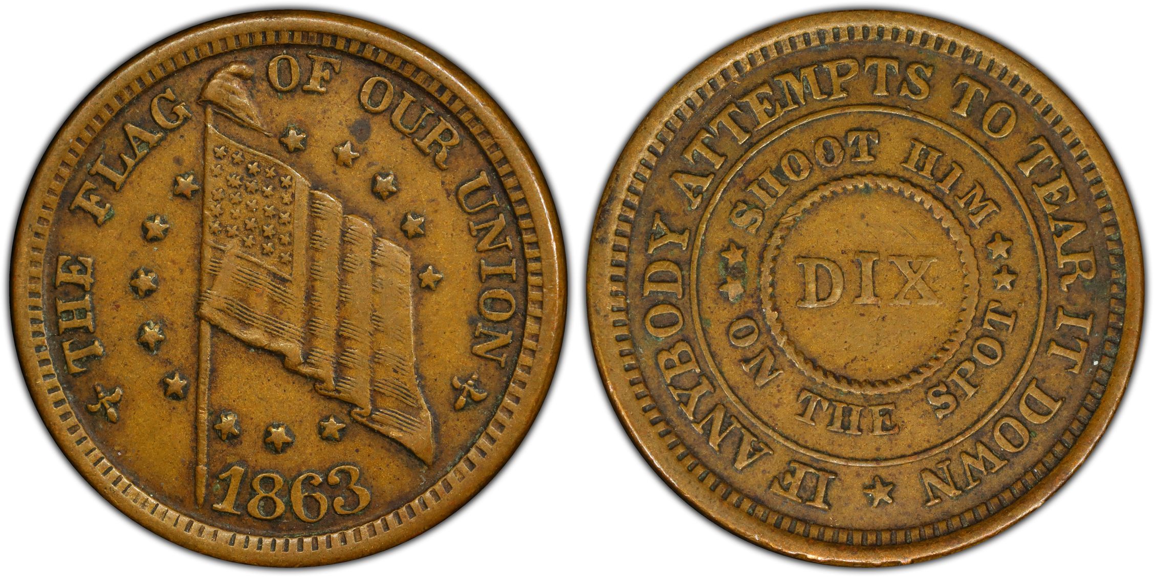 1863 Token F 208 410a Flag Of Our Union Patriotic BN Regular Strike