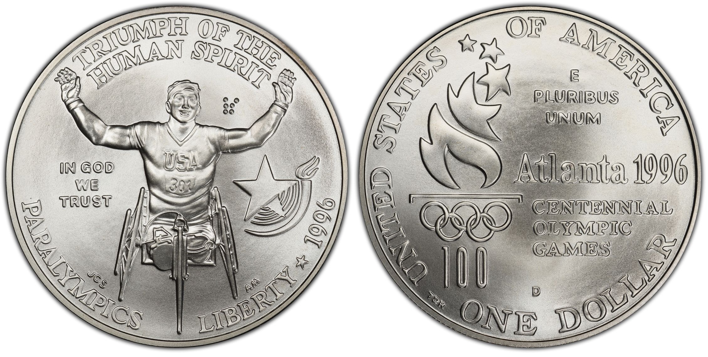 1996-D $1 Paralympic (Regular Strike) Modern Silver and Clad ...