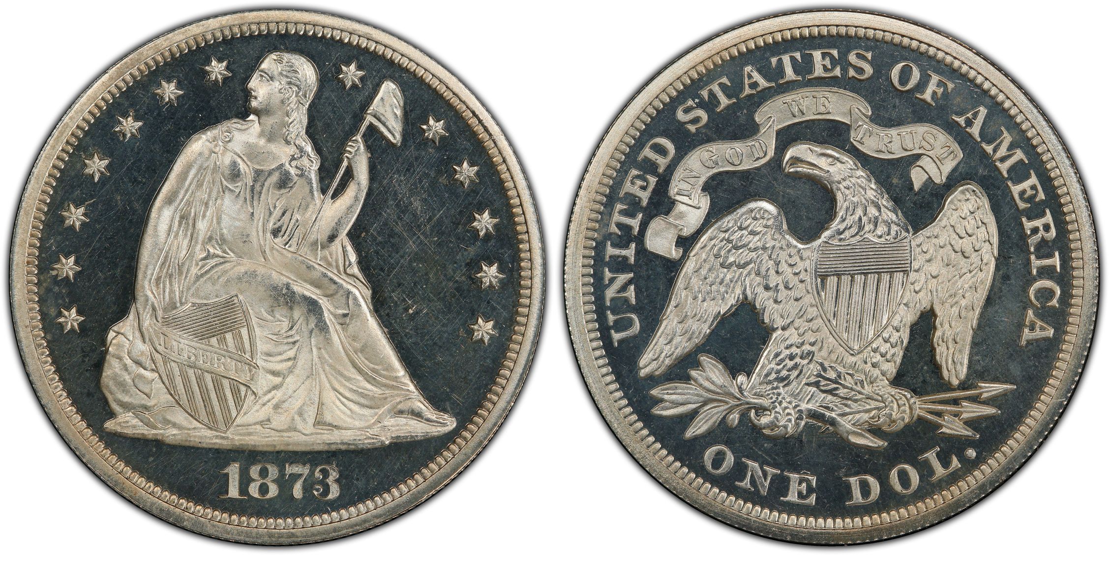 1873 1 Seated DCAM Proof Liberty Seated Dollar PCGS CoinFacts