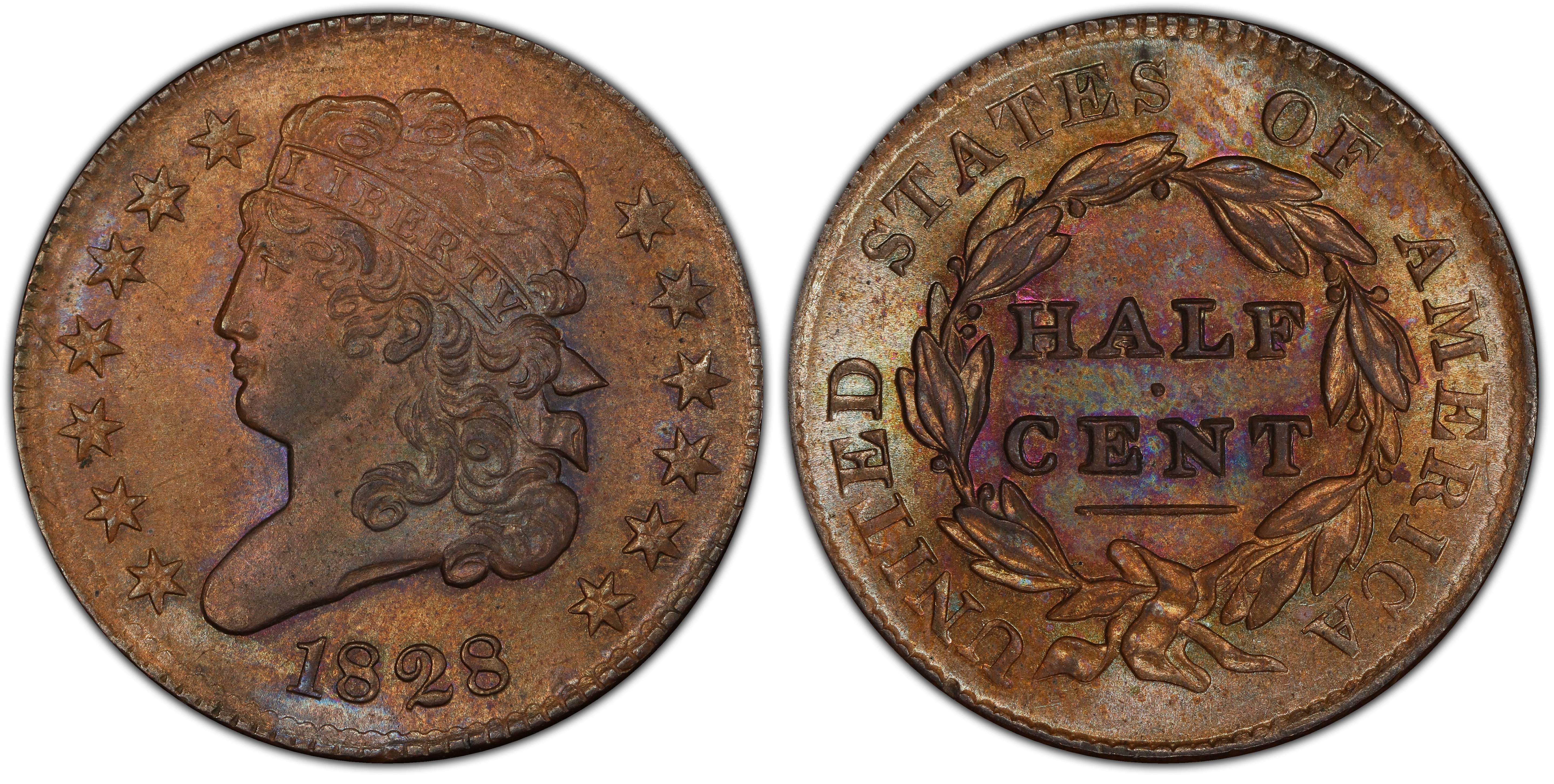 1828 1/2C 13 Stars, BN (Regular Strike) Classic Head Half Cent