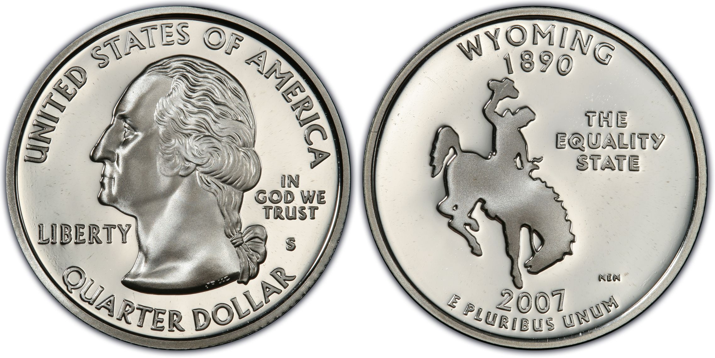 2007-S 25C Wyoming Silver, DCAM (Proof) Washington 50 States Quarters ...