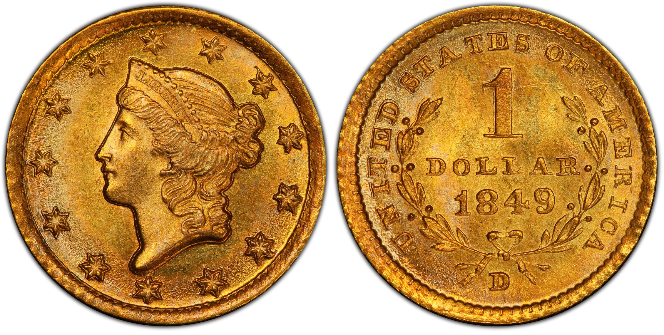 1849-D G$1 (Regular Strike) Gold Dollar - PCGS CoinFacts