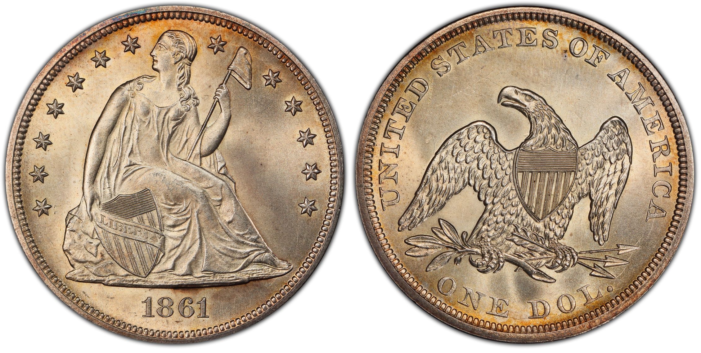 1861 1 Regular Strike Liberty Seated Dollar PCGS CoinFacts