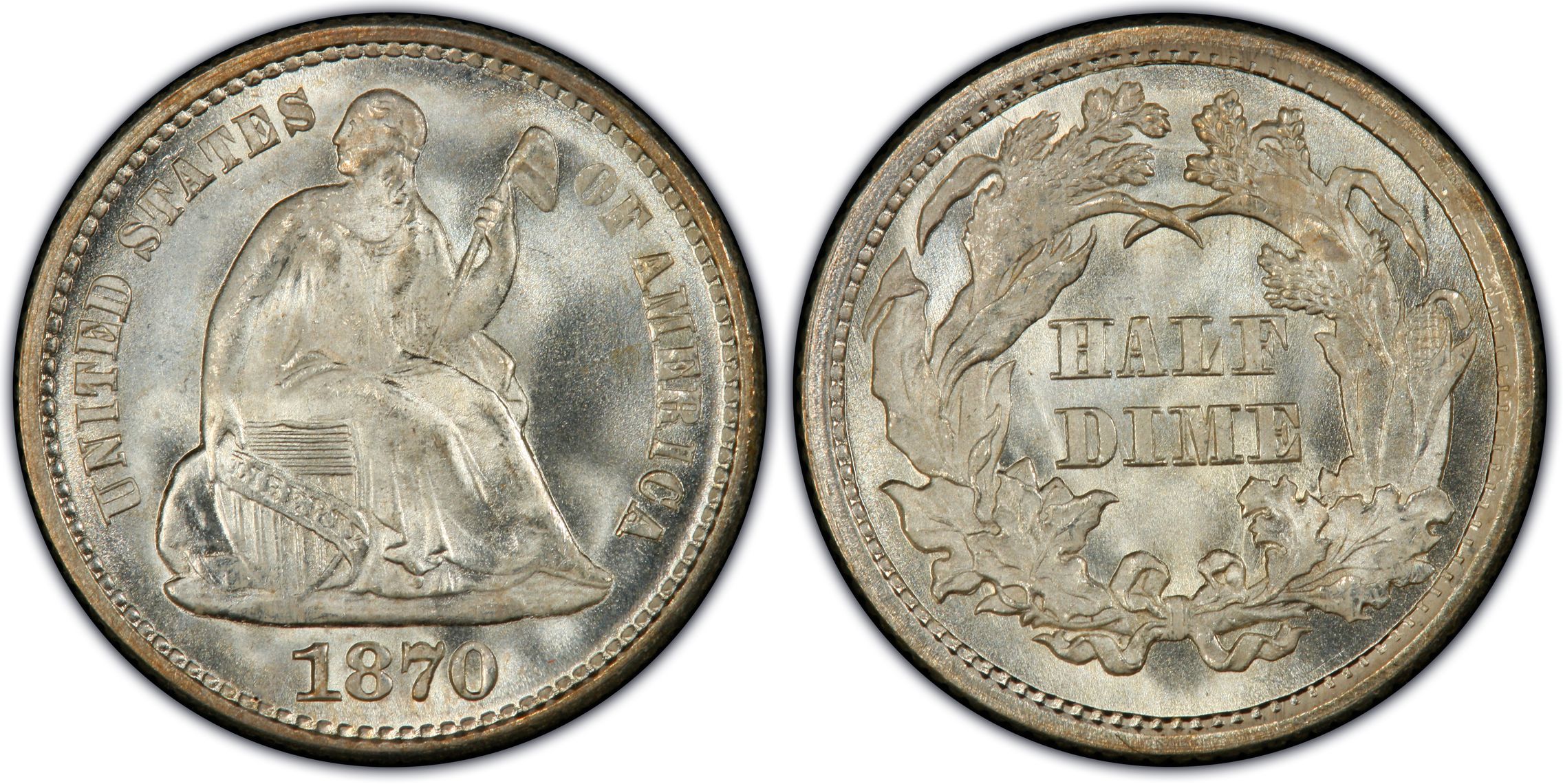 1870 shops seated liberty dime