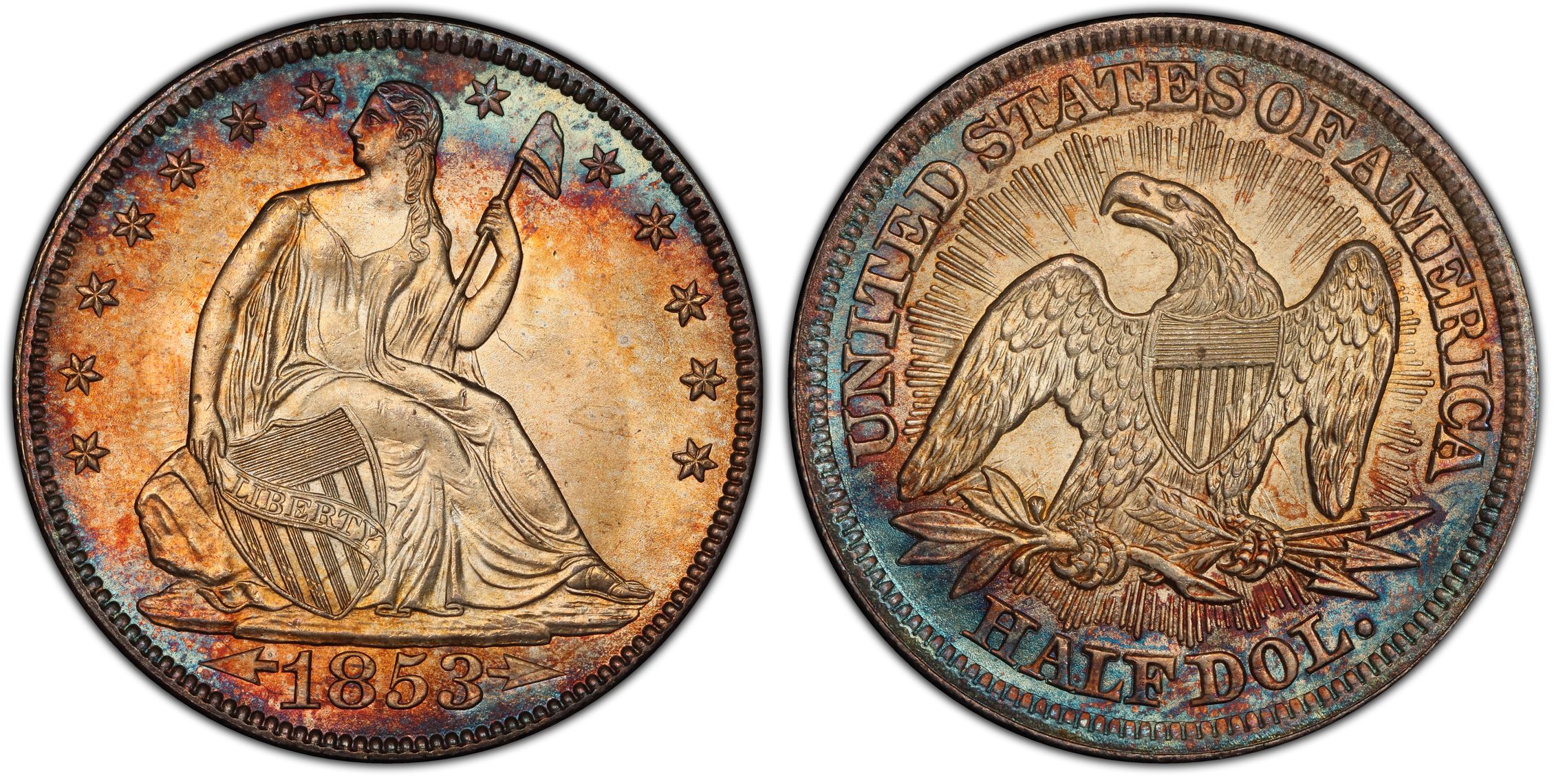 1853 50C Arrows and Rays (Regular Strike) Liberty Seated Half