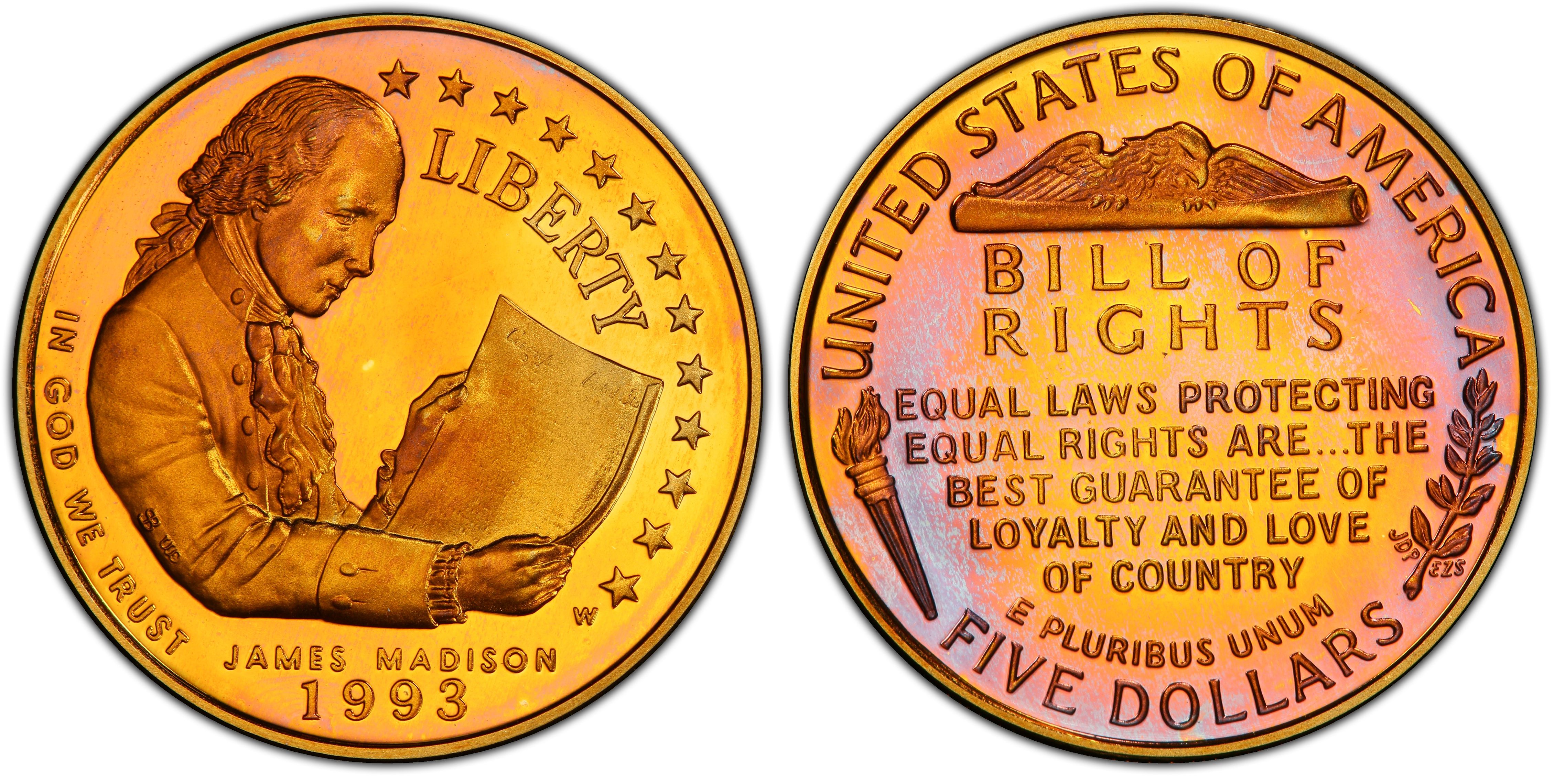 Bill of Rights $5 Gold Coin – 1993-W