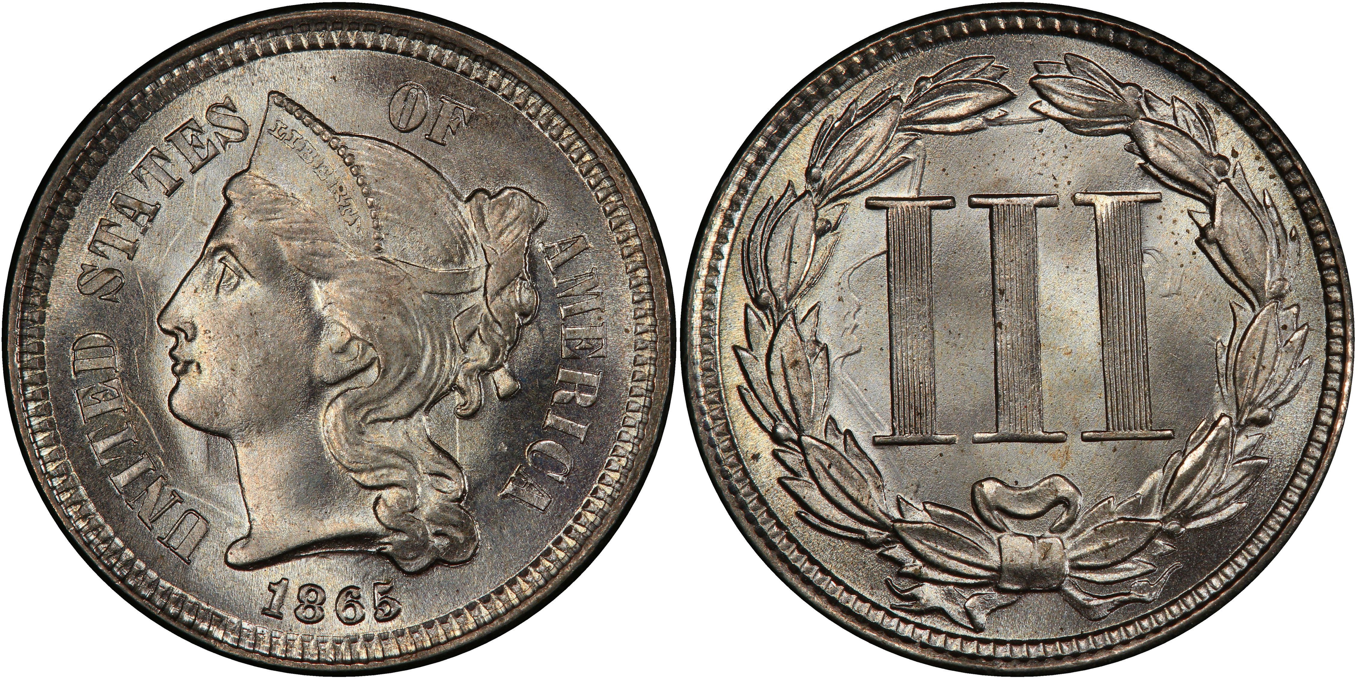 3 Cent 1865 Three Cent Coin // Fine-VG // 1 Coin 1 