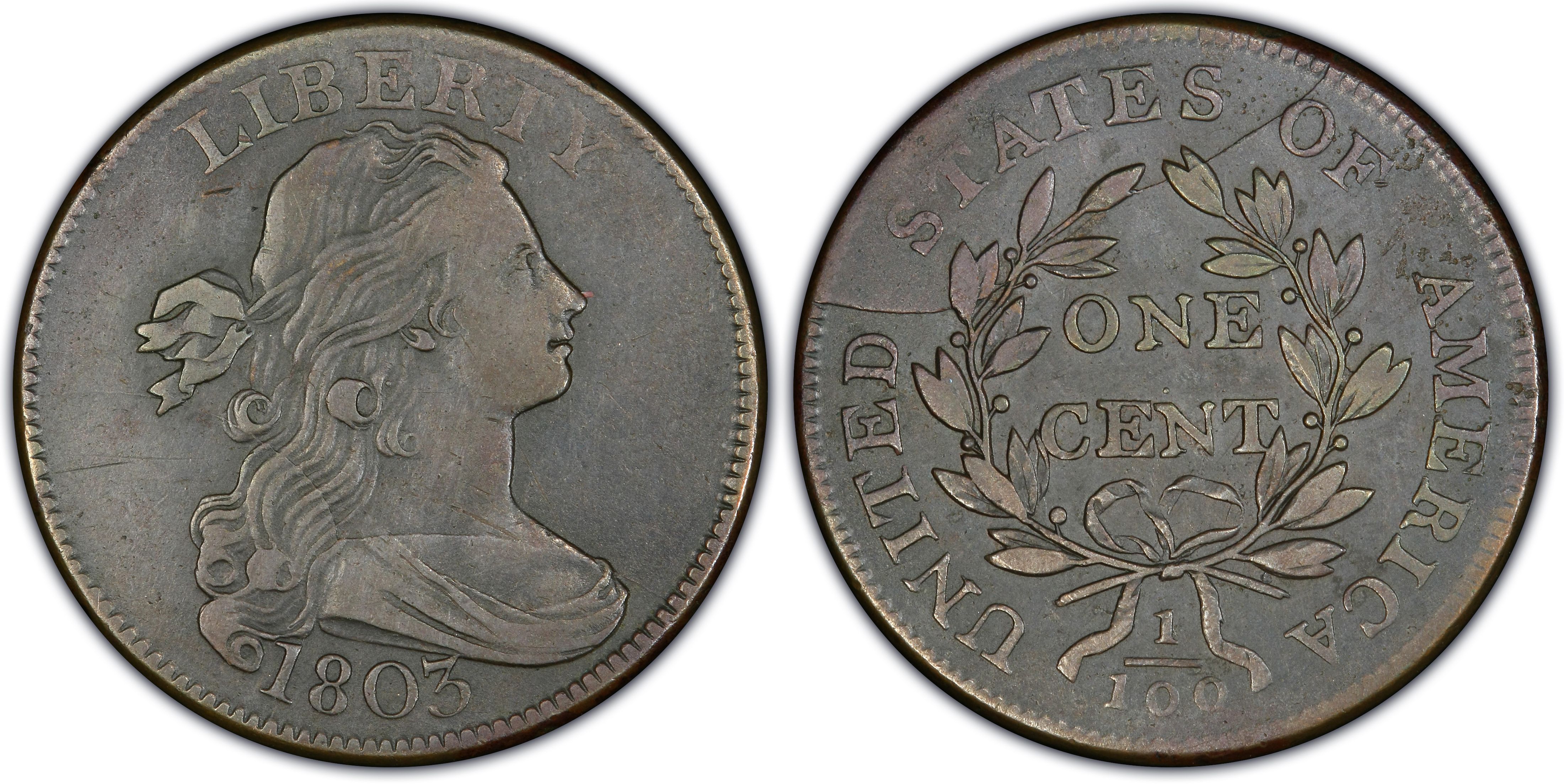 1803 1C Large Date, Small Fraction, BN (Regular Strike) Draped Bust Cent -  PCGS CoinFacts