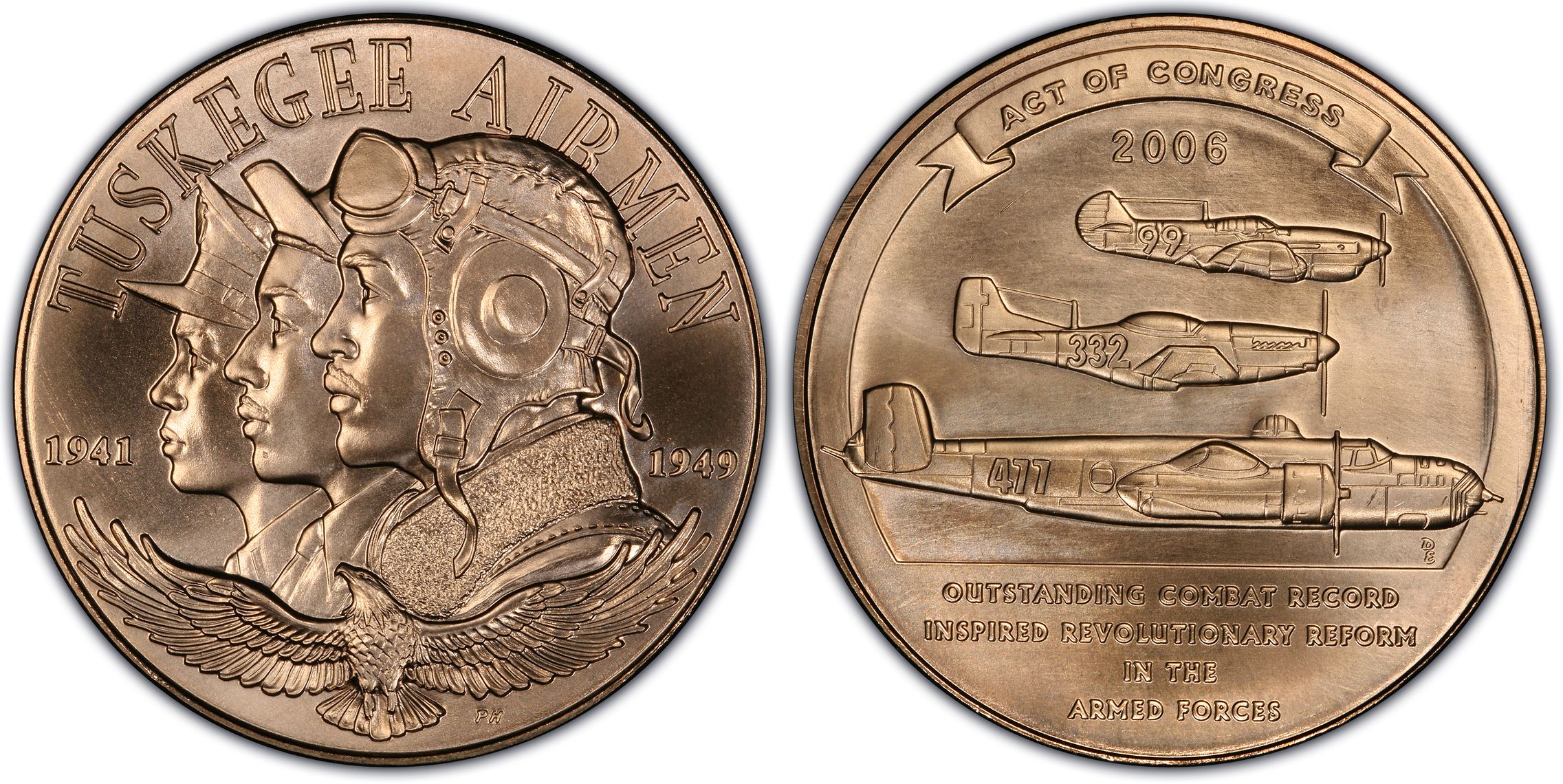 2006 AE Medal Tuskegee Airmen 38mm, RD (Regular Strike) U.S. Mint ...