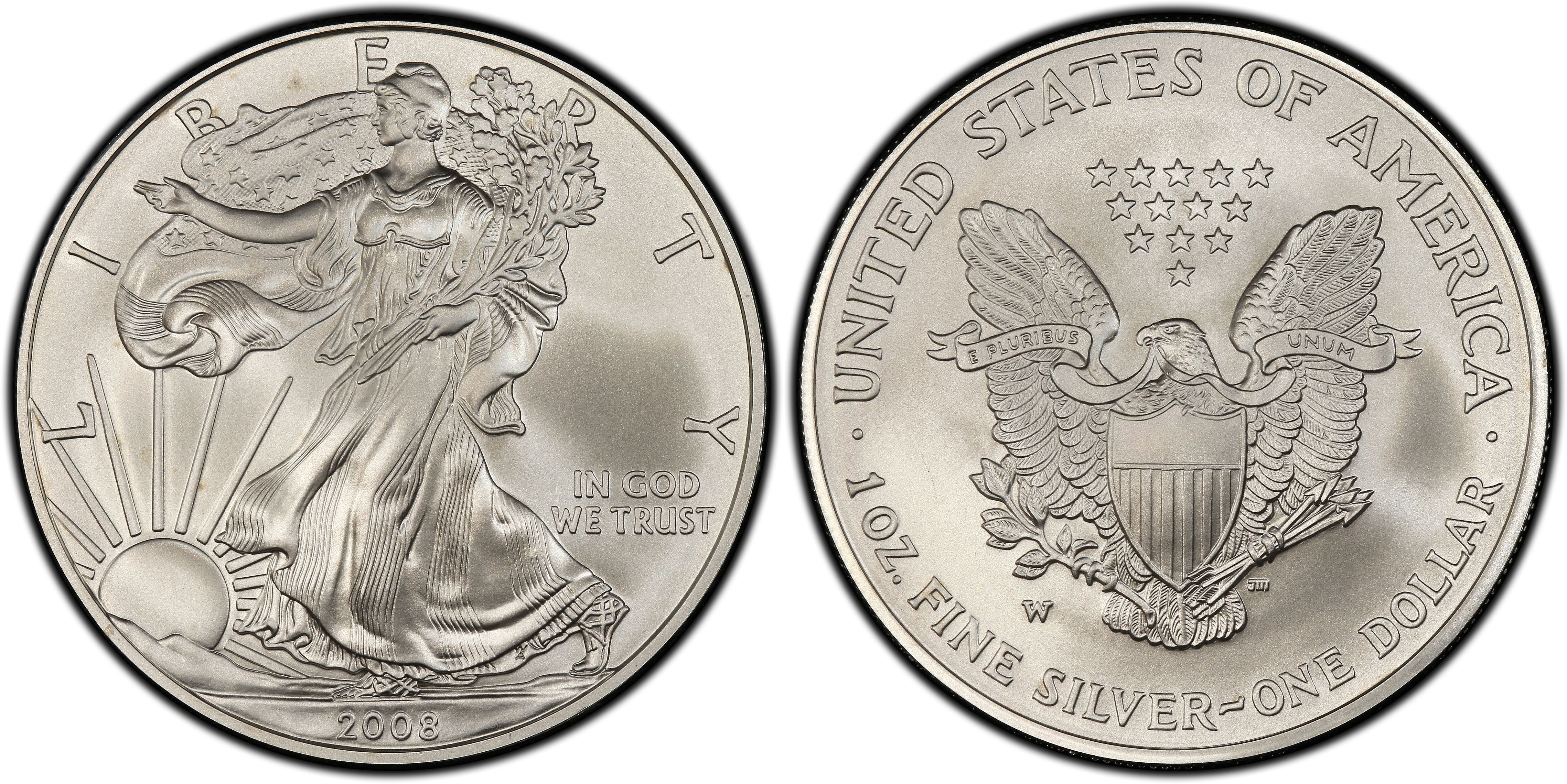 Images of Silver Eagles 2008-W $1 Burnished Silver Eagle Reverse of