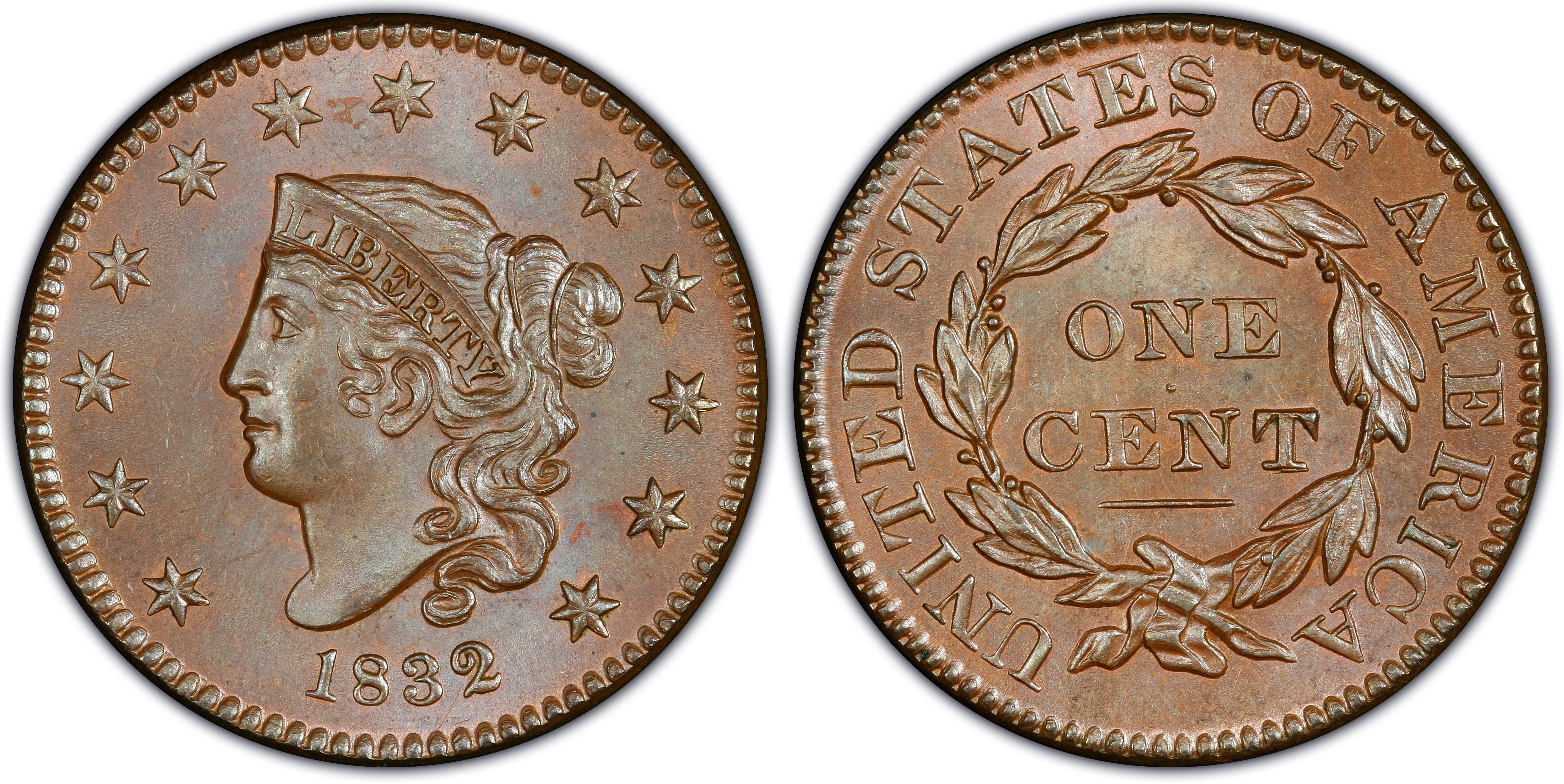 1832 1C Large Letters, BN (Regular Strike) Coronet Head Cent
