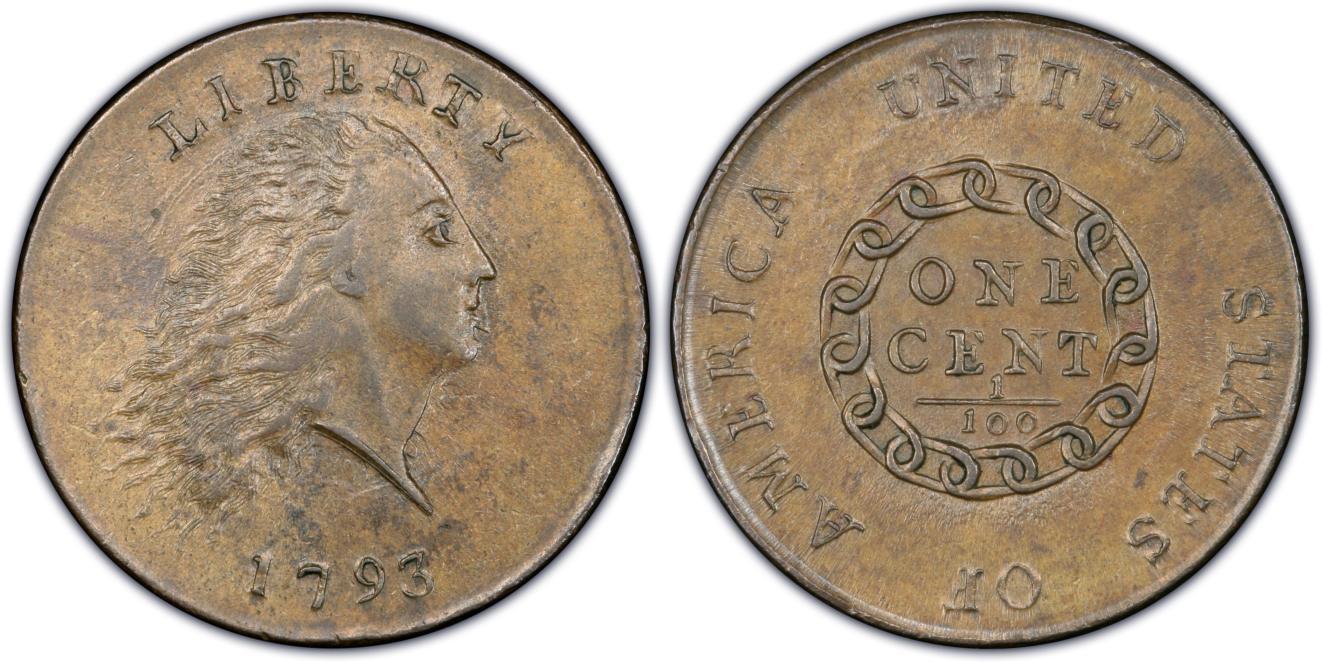 1793 1C Chain, S-3, BN (Regular Strike) Flowing Hair Large Cent - PCGS  CoinFacts