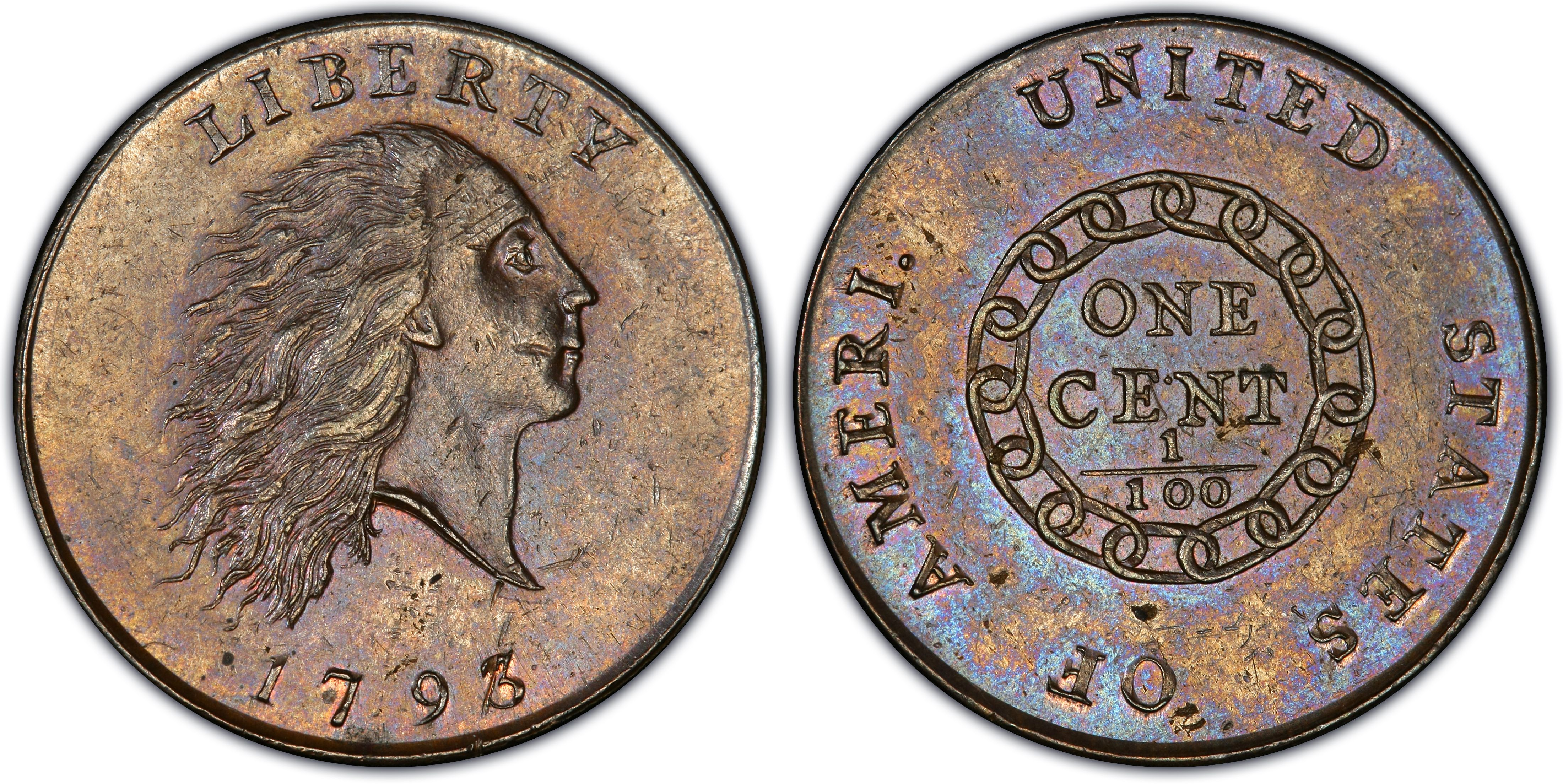 1793 1C Chain, AMERI., BN (Regular Strike) Flowing Hair Large Cent - PCGS  CoinFacts