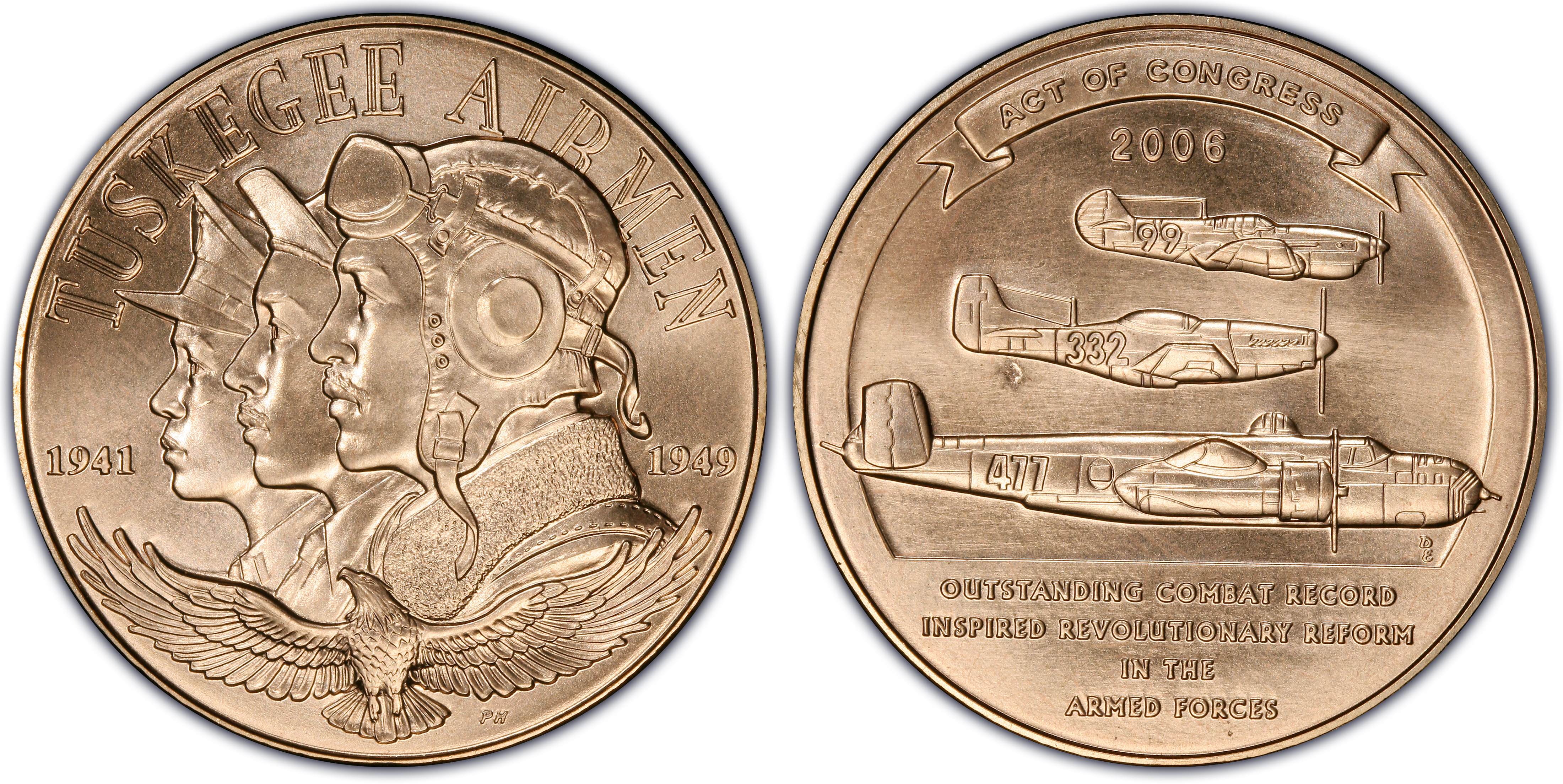 2006 AE Medal Tuskegee Airmen 38mm, RD (Regular Strike) U.S. Mint ...