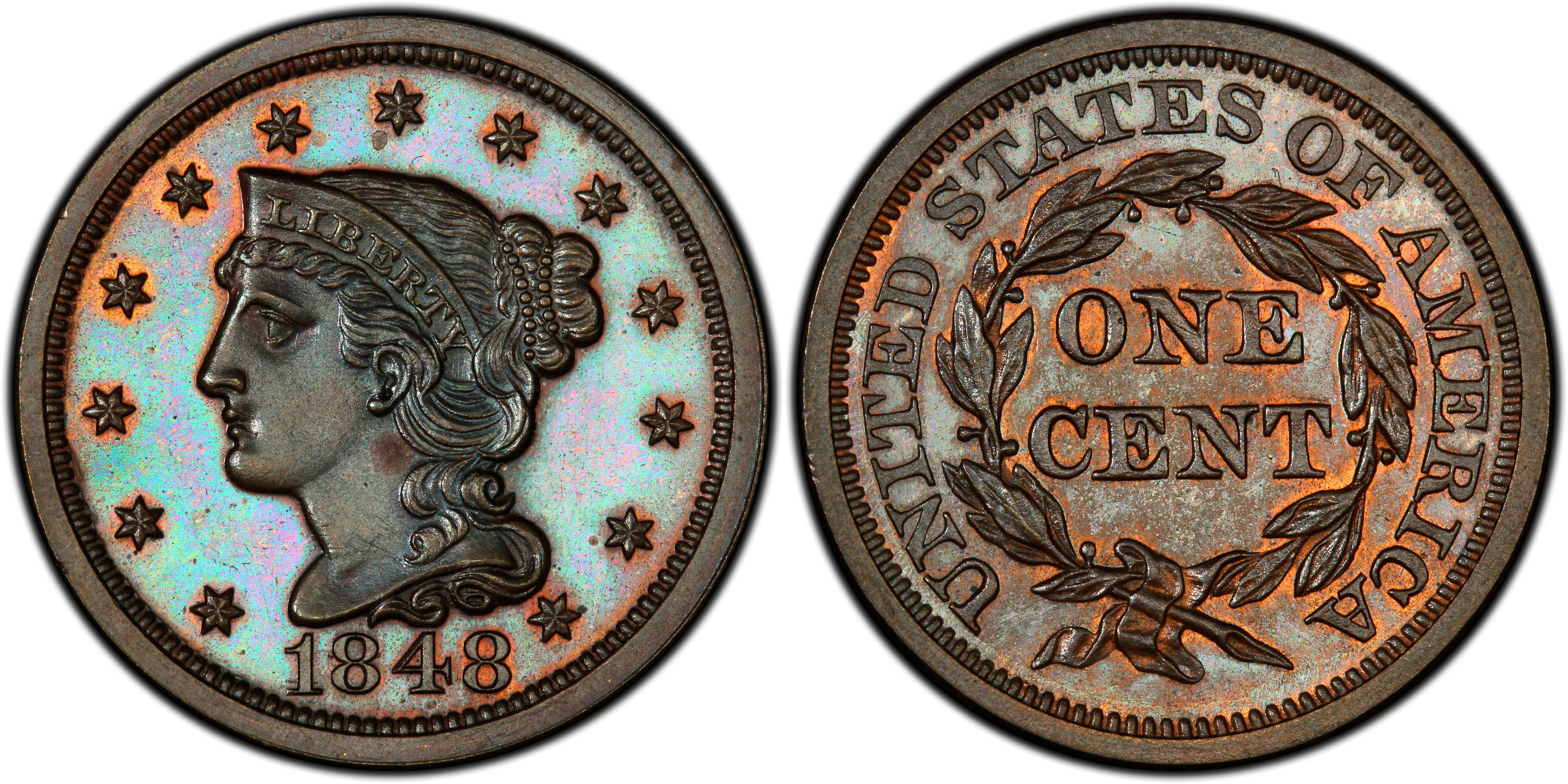 1848 Braided Hair Large Cent Copper Penny 1c US Type Coin Collectible