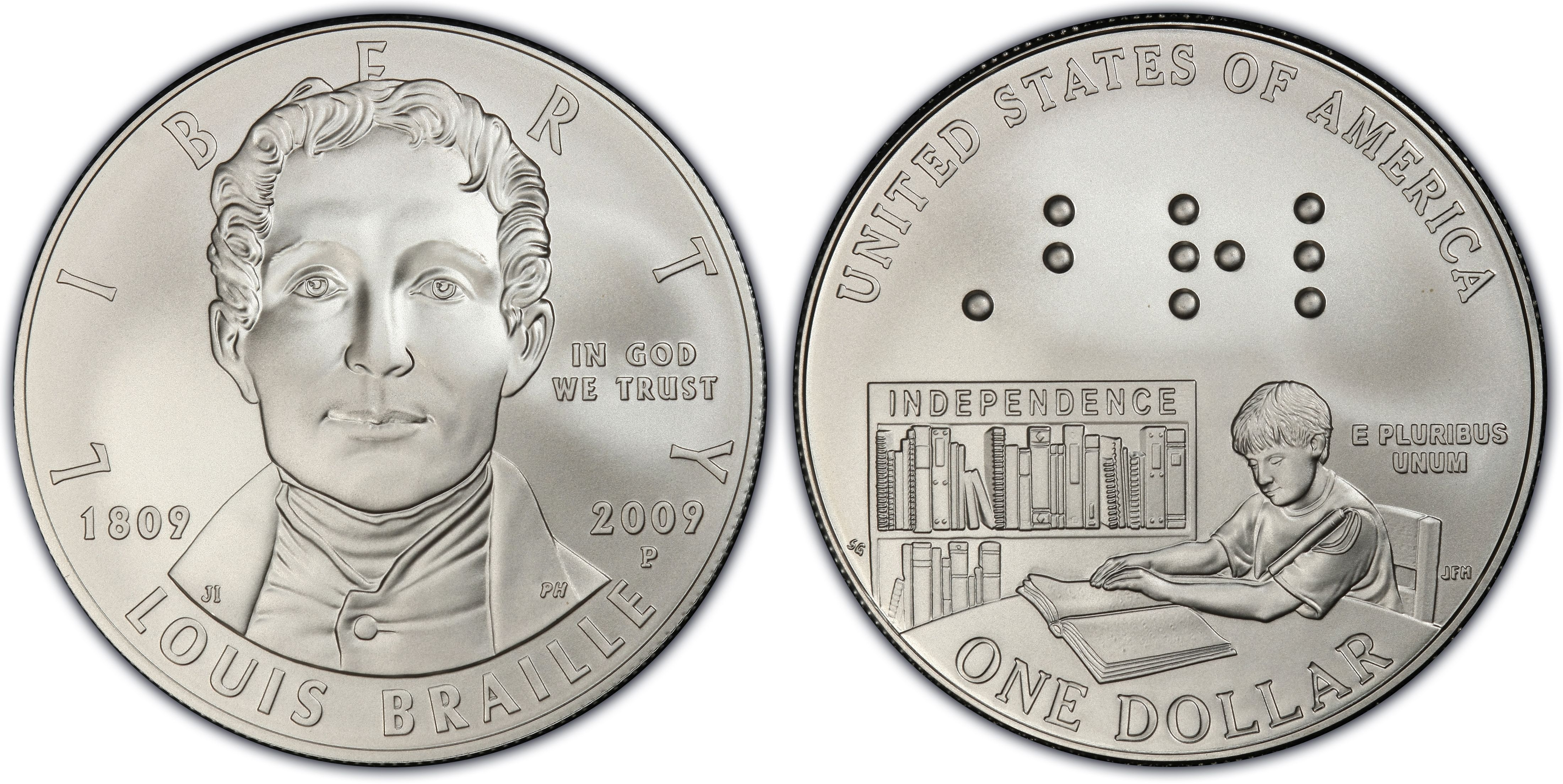 2009-P Louis Braille Silver Commemorative Dollar PR69DCAM PCGS Proof 69 Deep Cam 