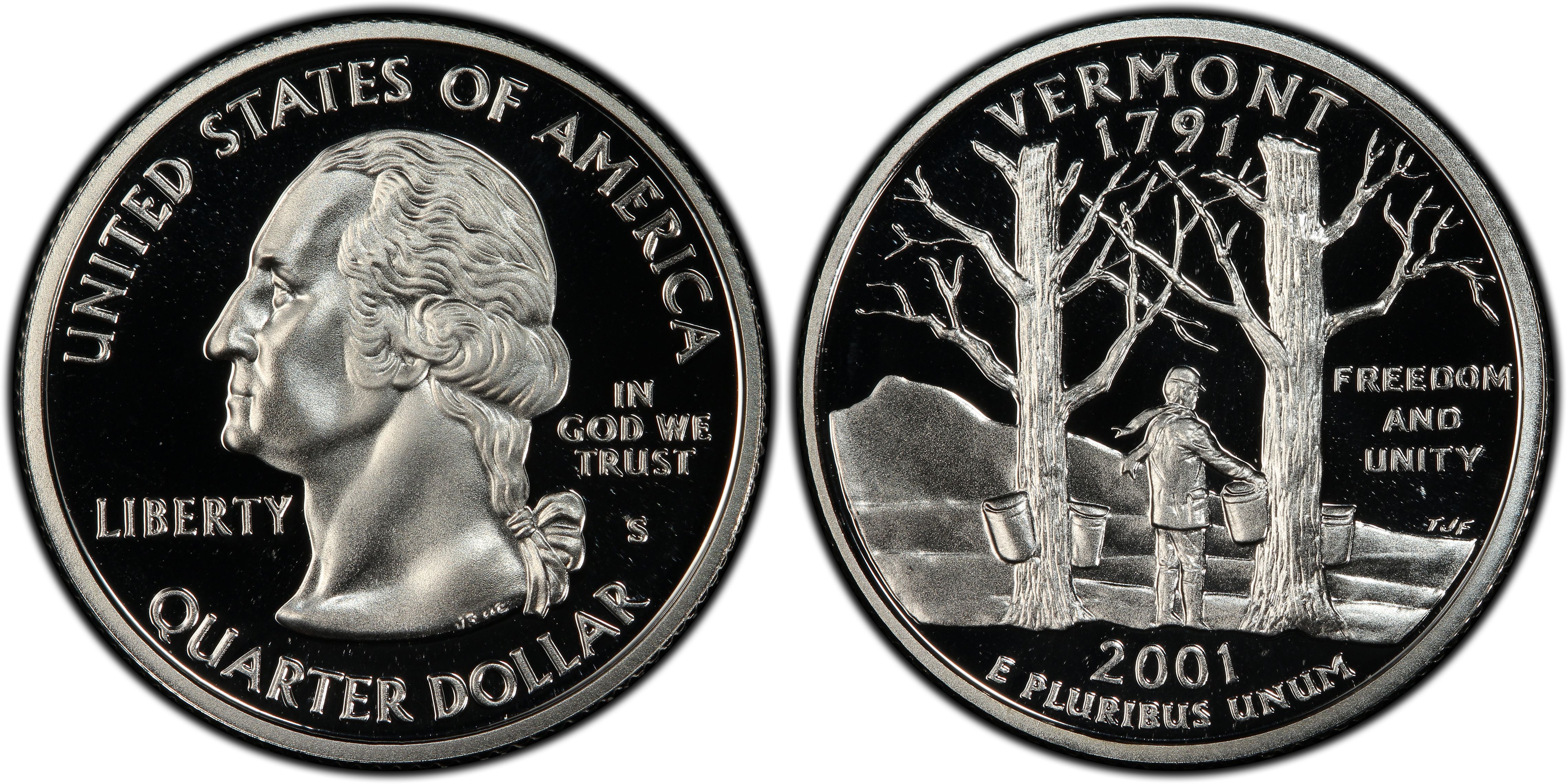 2001-S 25C Vermont Silver, DCAM (Proof) Washington 50 States