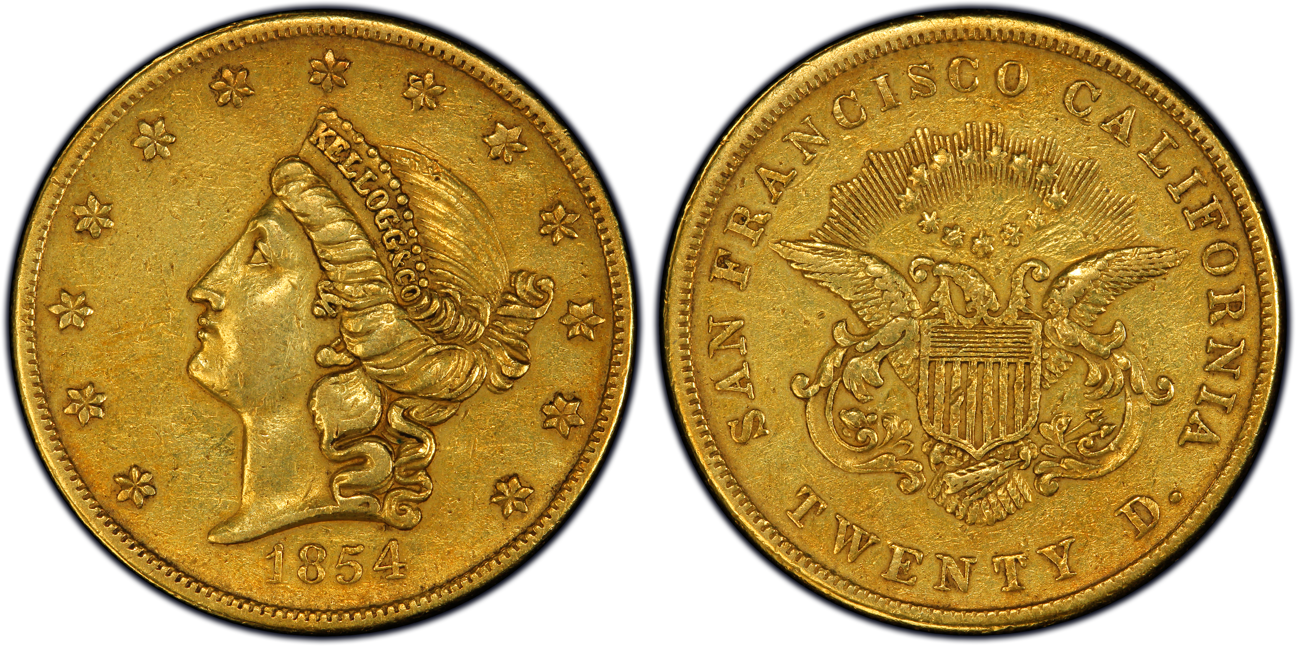 Images of California Gold 1854 $20 Kellogg & Co. - PCGS CoinFacts