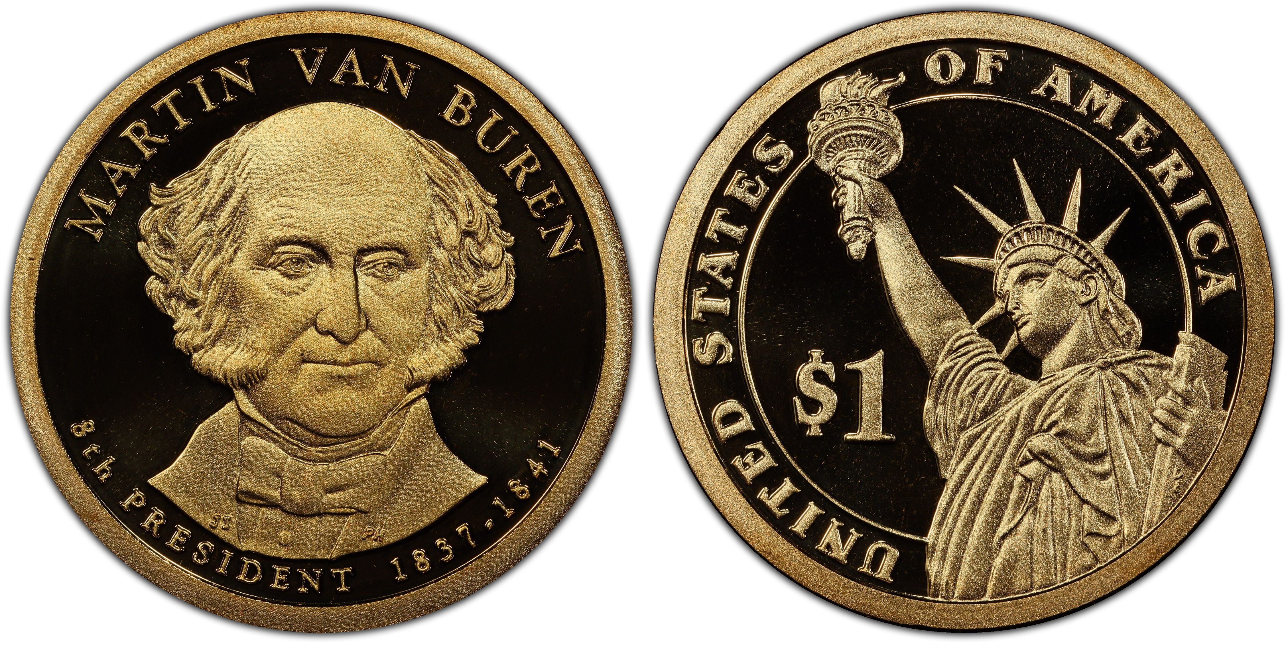 2008 Martin Van Buren Presidential Coin BU/UNC $1 with Biography and 2 Stamps 