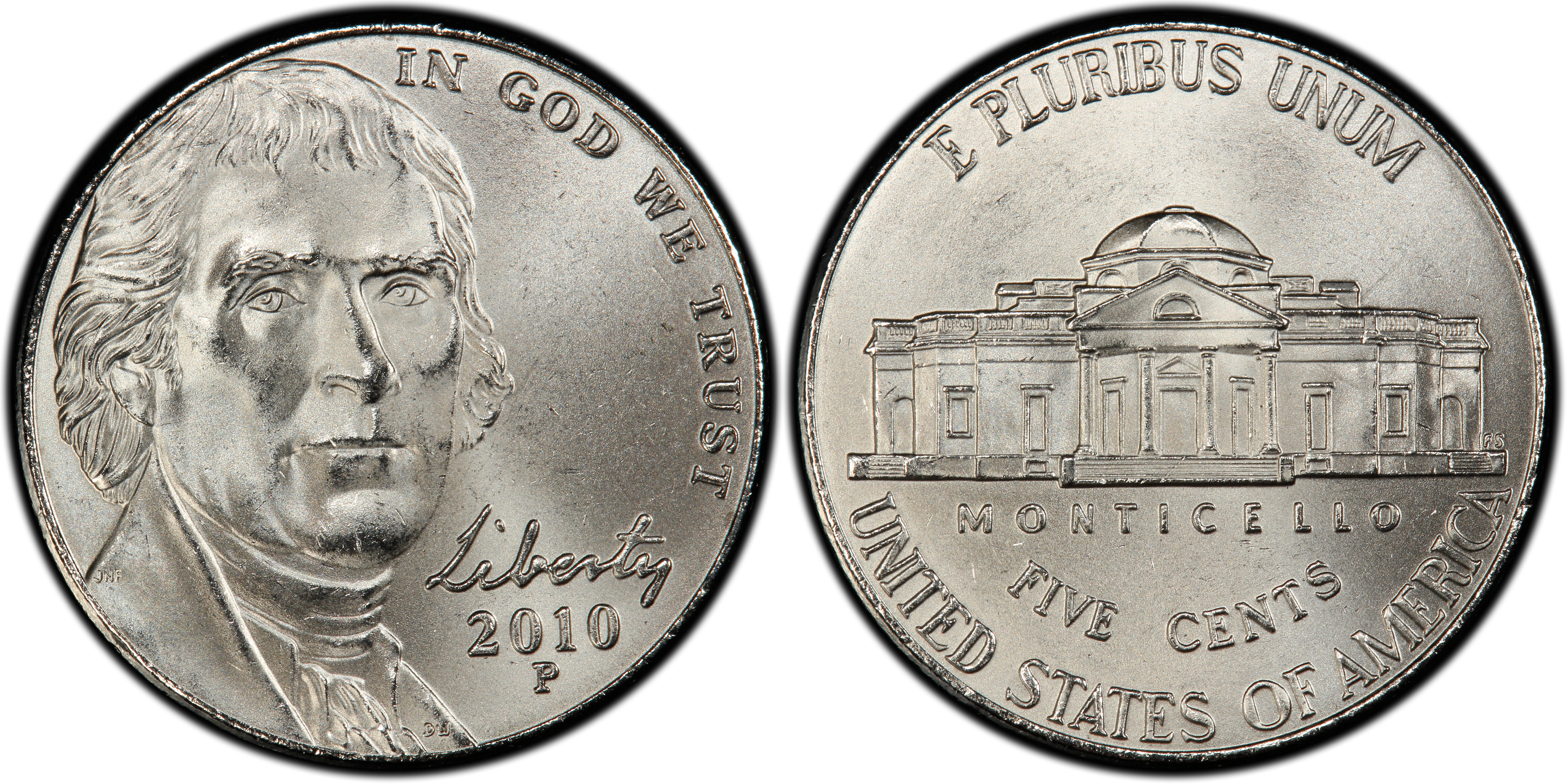 2010 P /& D Jefferson Nickel 2 Coin Set  5c PCGS SP68FS Satin Finish