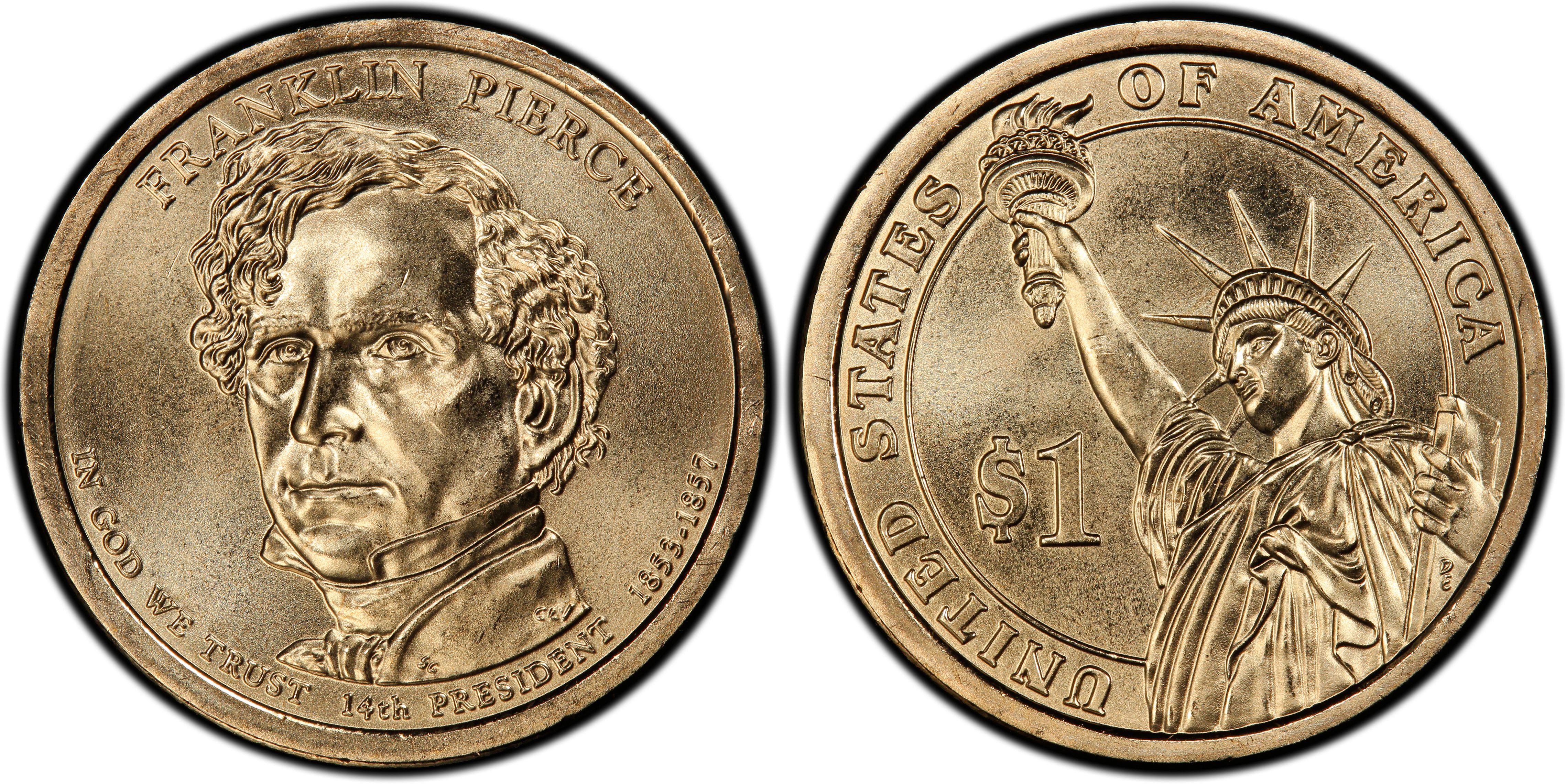 2010 P Presidential Dollar Franklin Pierce Golden Dollar Coin Value Prices,  Photos & Info