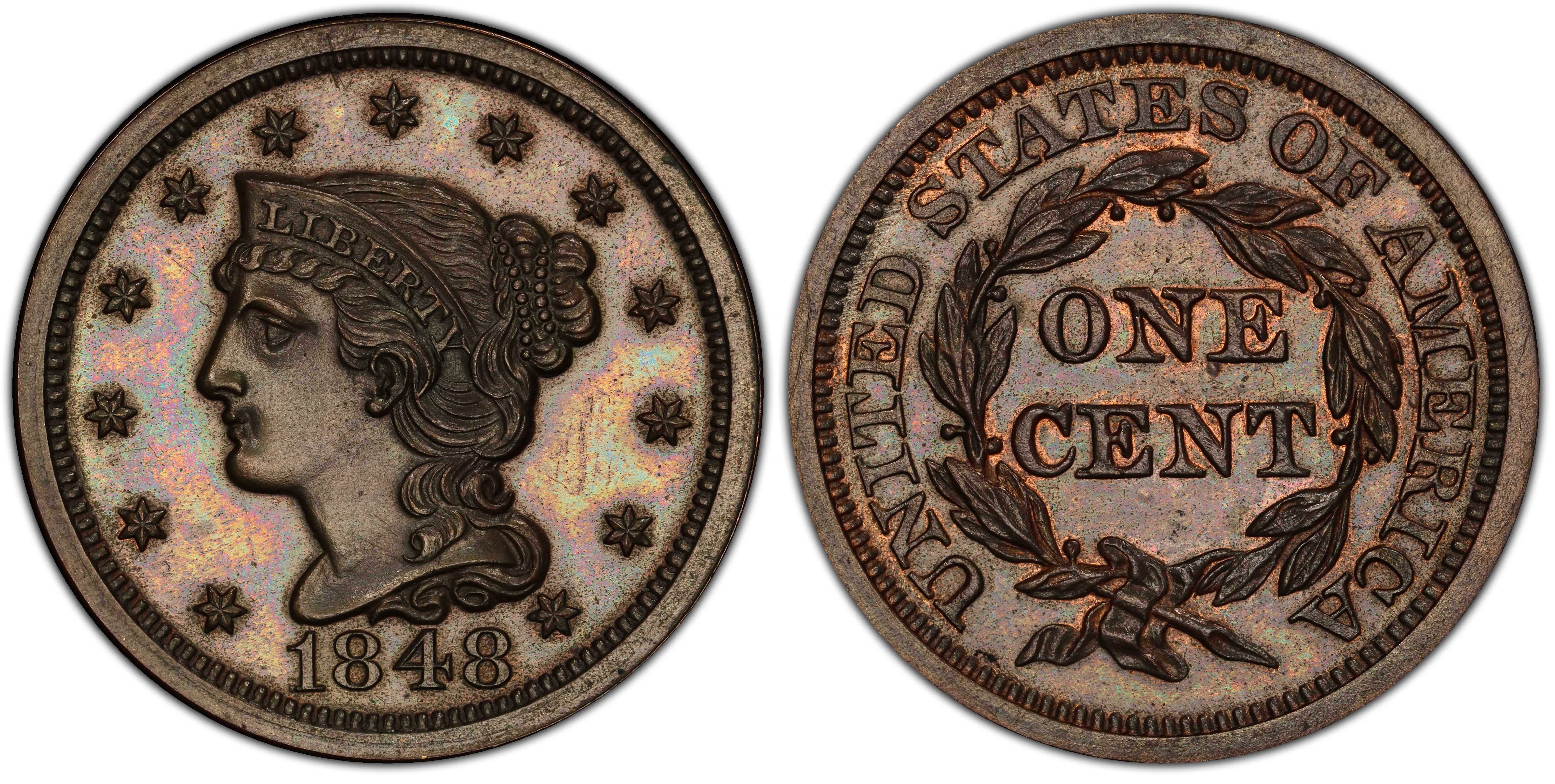 1848 1C, BN (Proof) Braided Hair Cent - PCGS CoinFacts