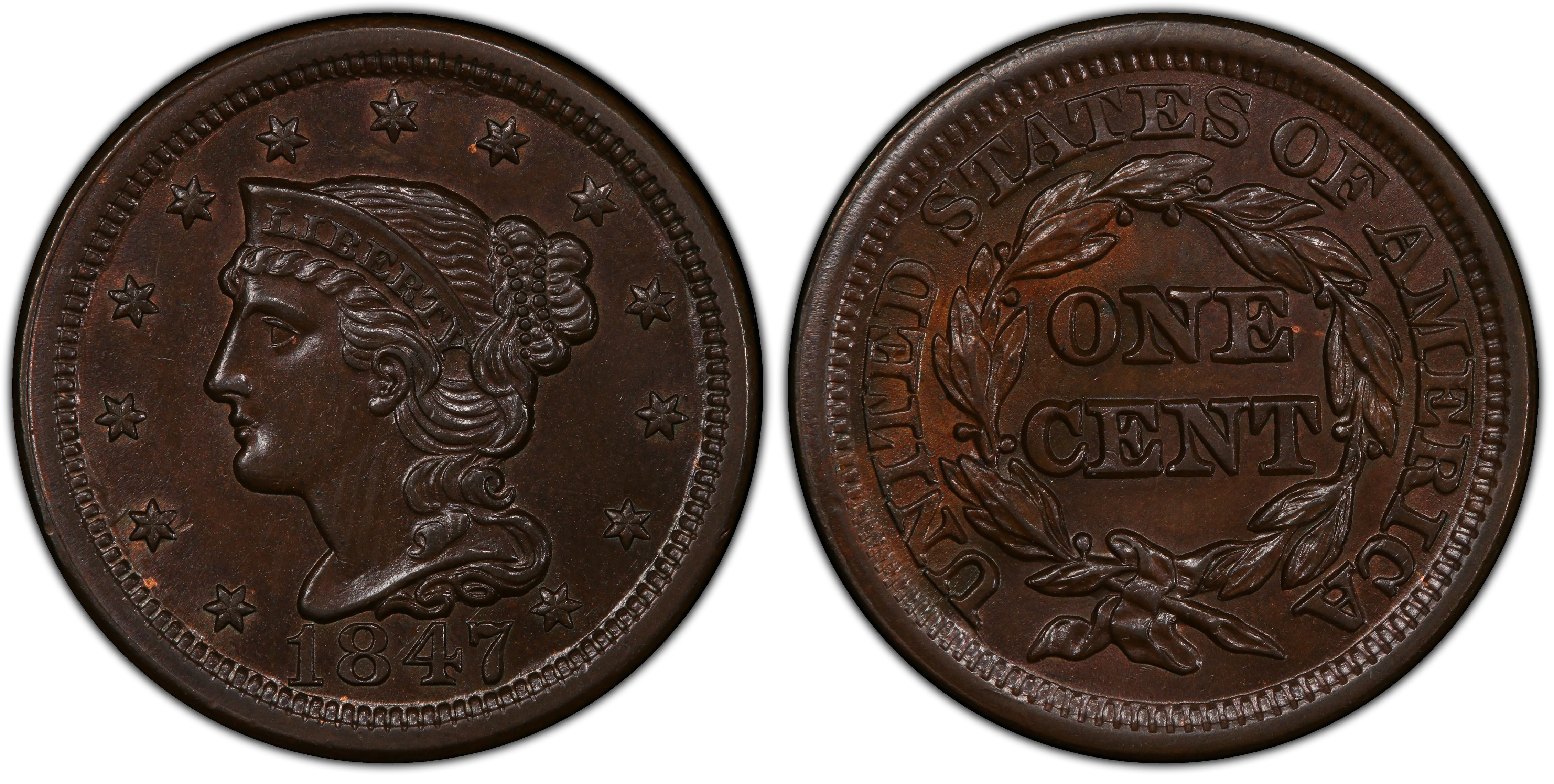 PCGS套币收藏: 1847 1C Newcomb 39, BN #40178975