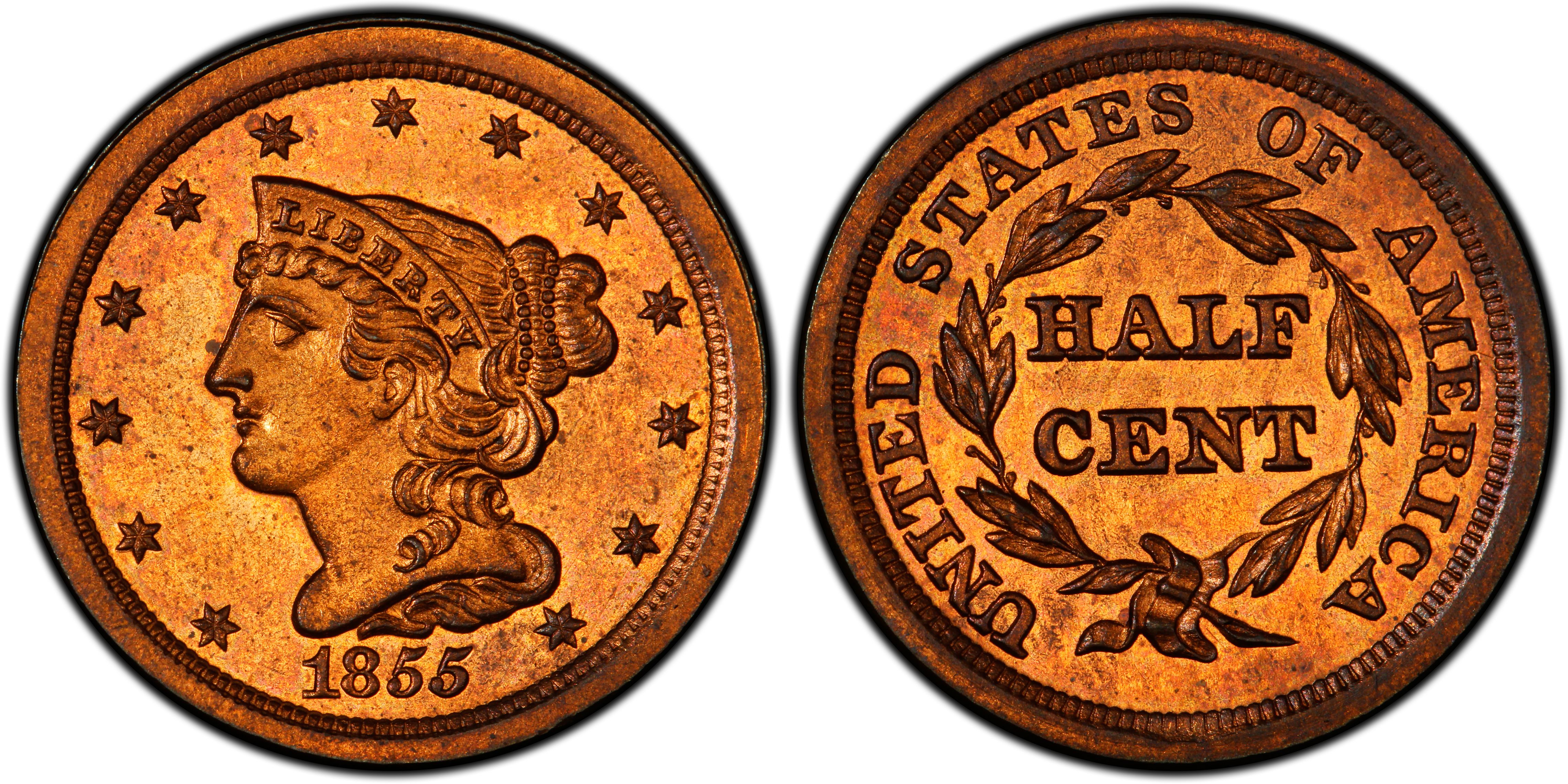 1851 Braided Hair Half Cent * PCGS AU55 * Mintage Of 147,672