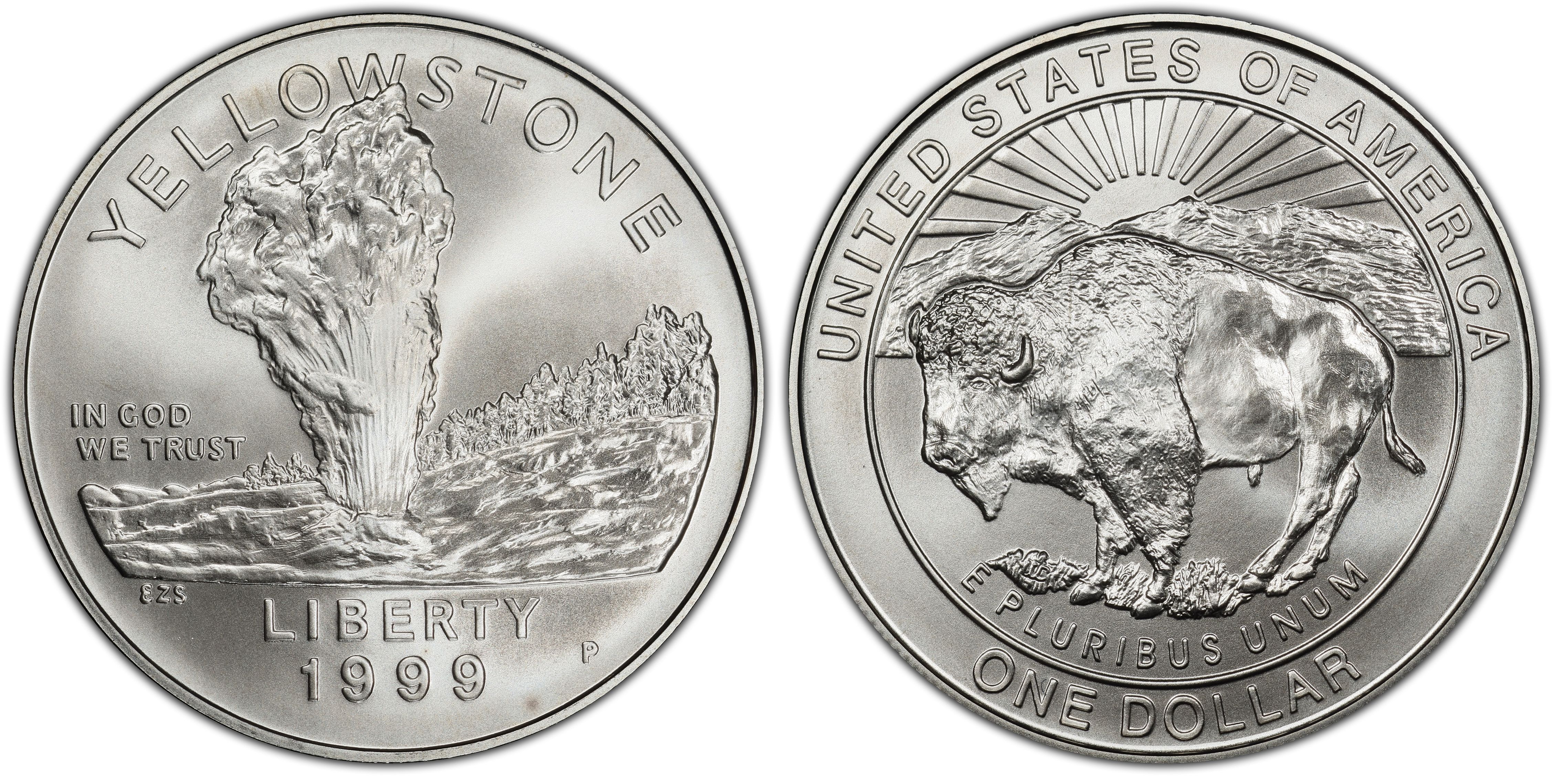 1999 UNC Silver Dollar Yellowstone Park BU US Mint Commemorative Coin w/ Box 