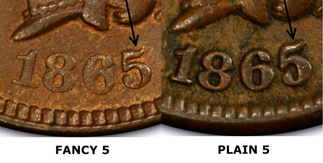 Barry verzameling Verzamelen 1865 1C Fancy 5, BN (Regular Strike) Indian Cent - PCGS CoinFacts