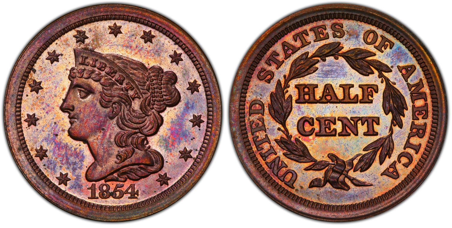 1854 1/2C, RB (Proof) Braided Hair Half Cent - PCGS CoinFacts