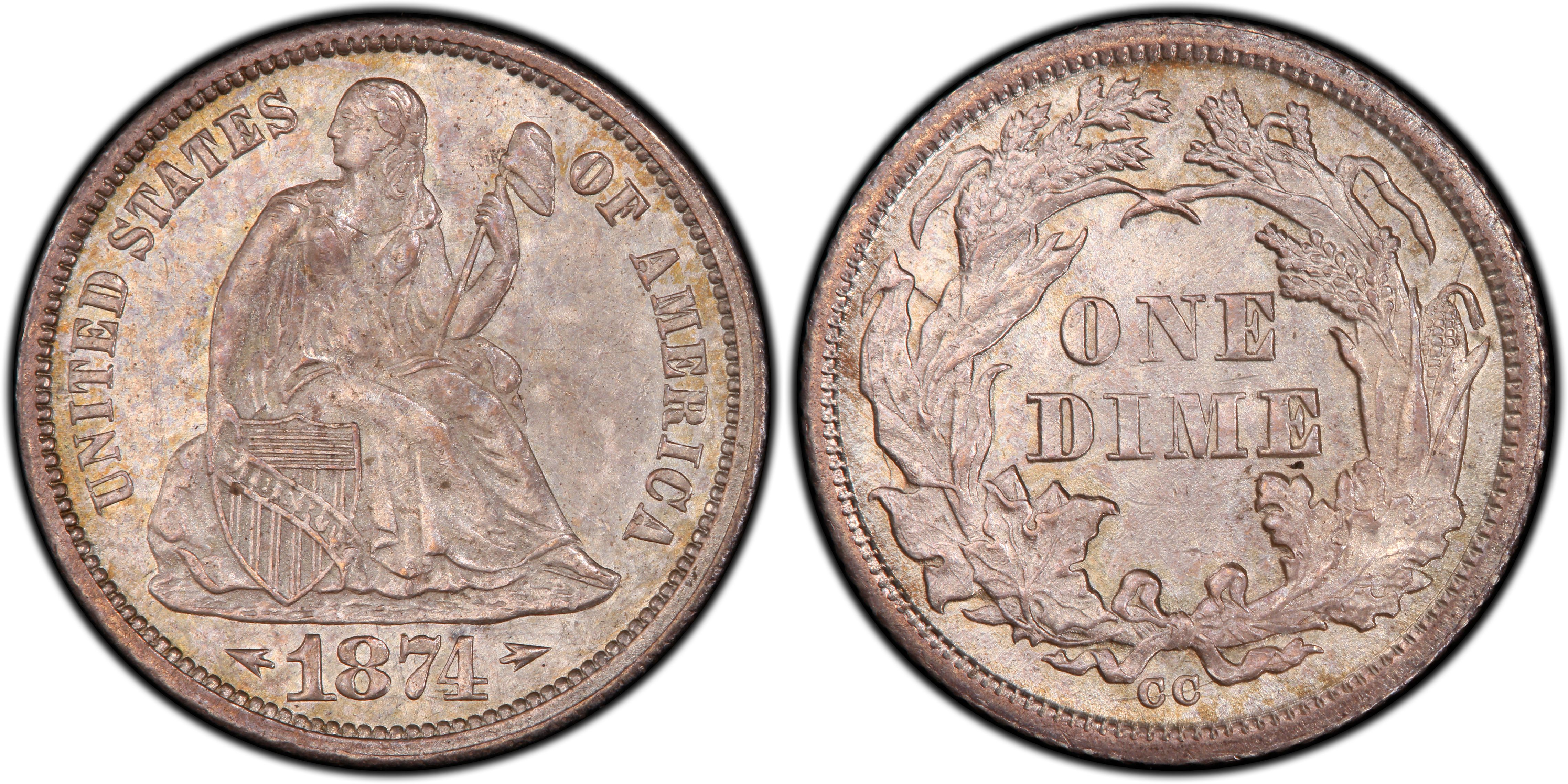 1874-CC 10C Arrows (Regular Strike) Liberty Seated Dime - PCGS CoinFacts