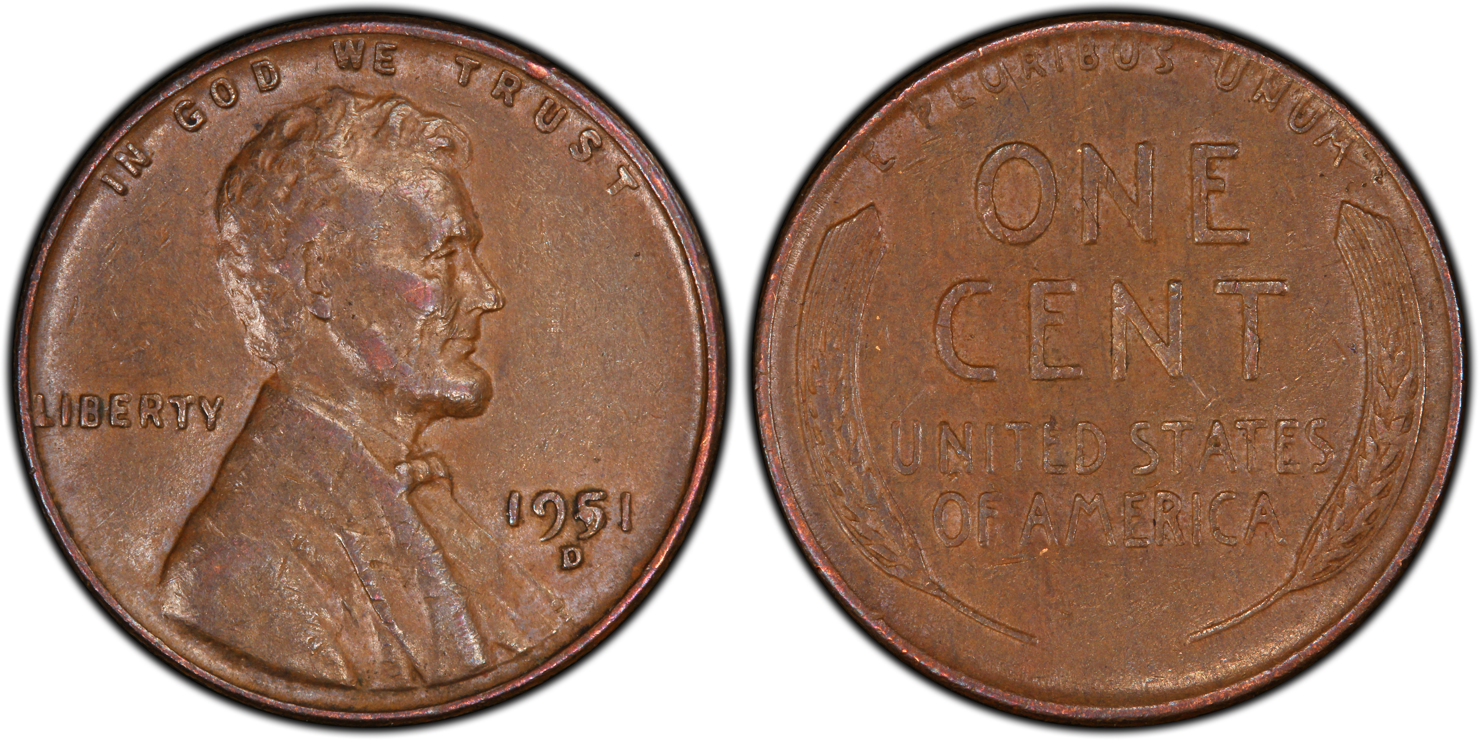 1951-D/D 1C RPM FS-521, BN (Regular Strike) Lincoln Cent