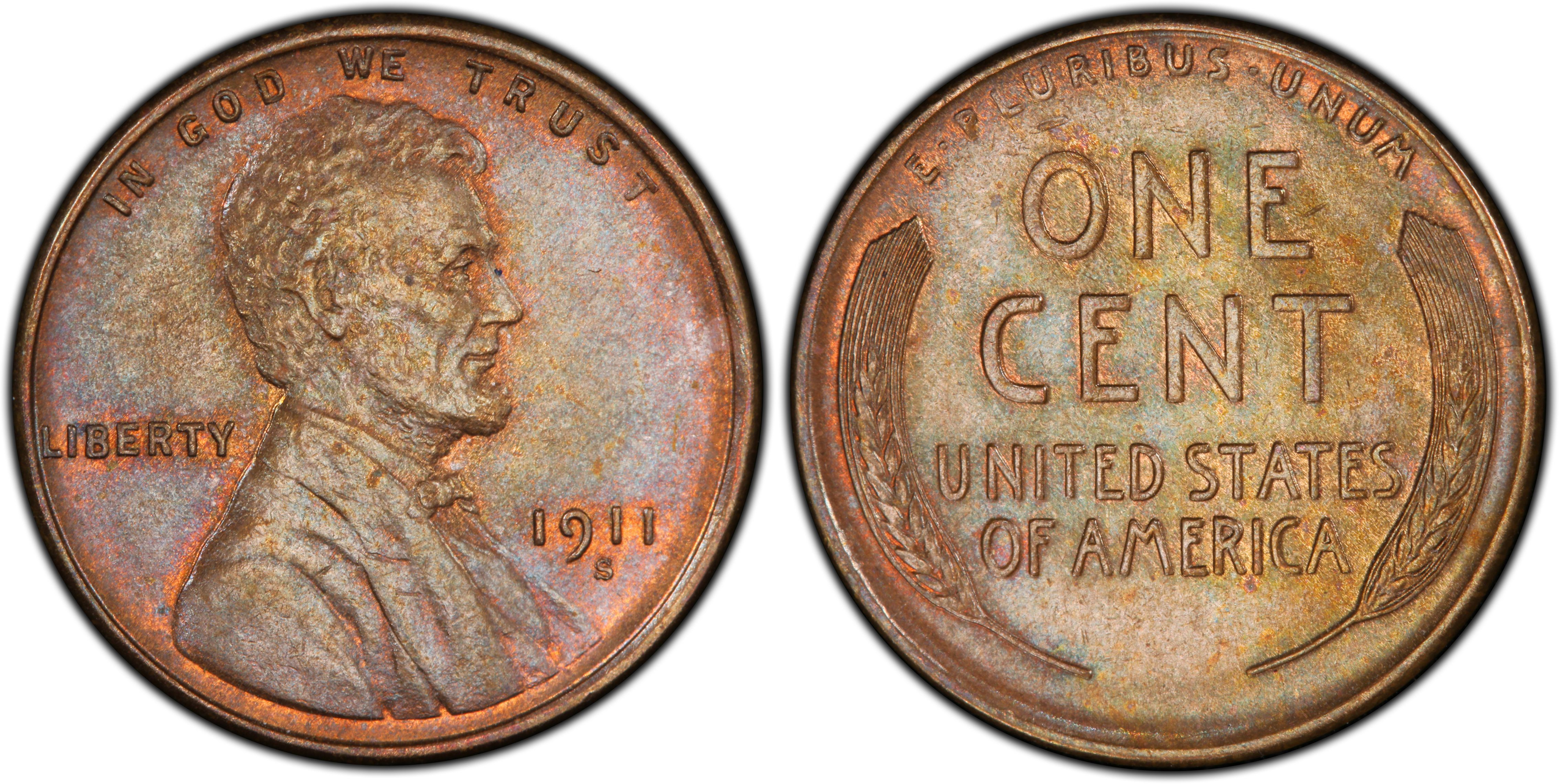 1911-S 1c Lincoln Wheat Cent Penny Genuine