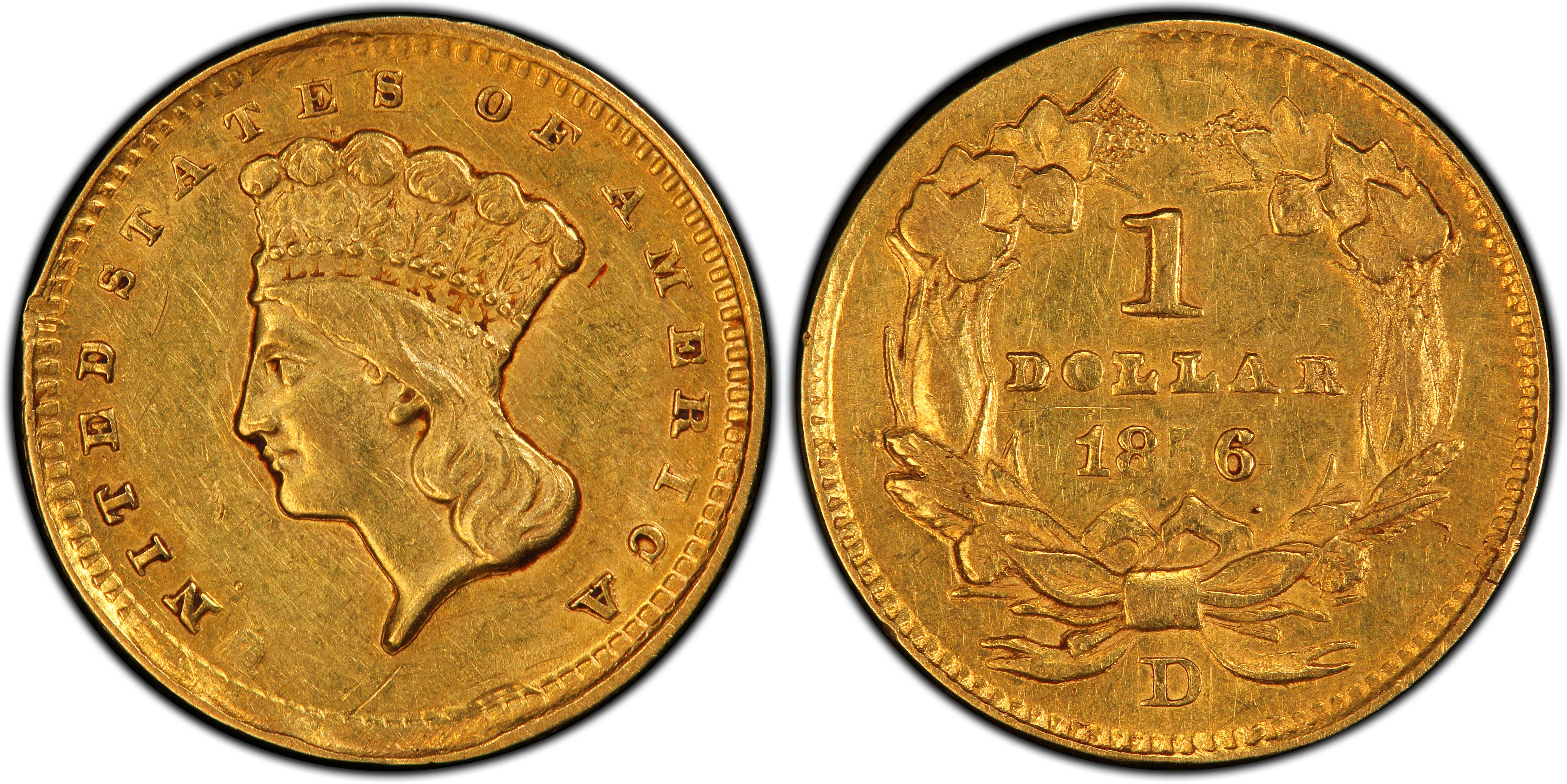 1856-D G$1 (Regular Strike) Gold Dollar - PCGS CoinFacts
