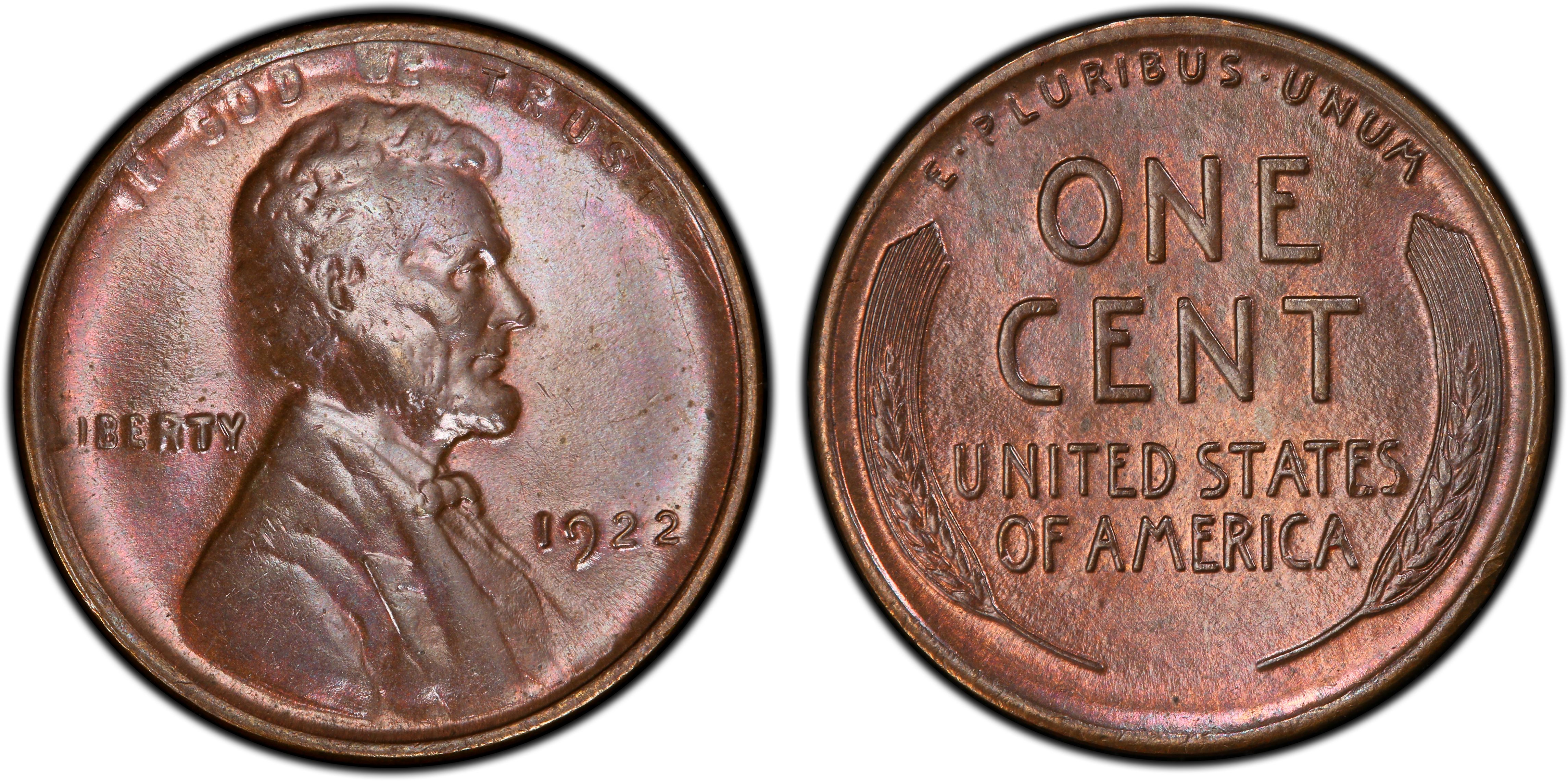 1922 No D 1C Strong Reverse, BN (Regular Strike) Lincoln Cent (Wheat Reverse) - PCGS CoinFacts