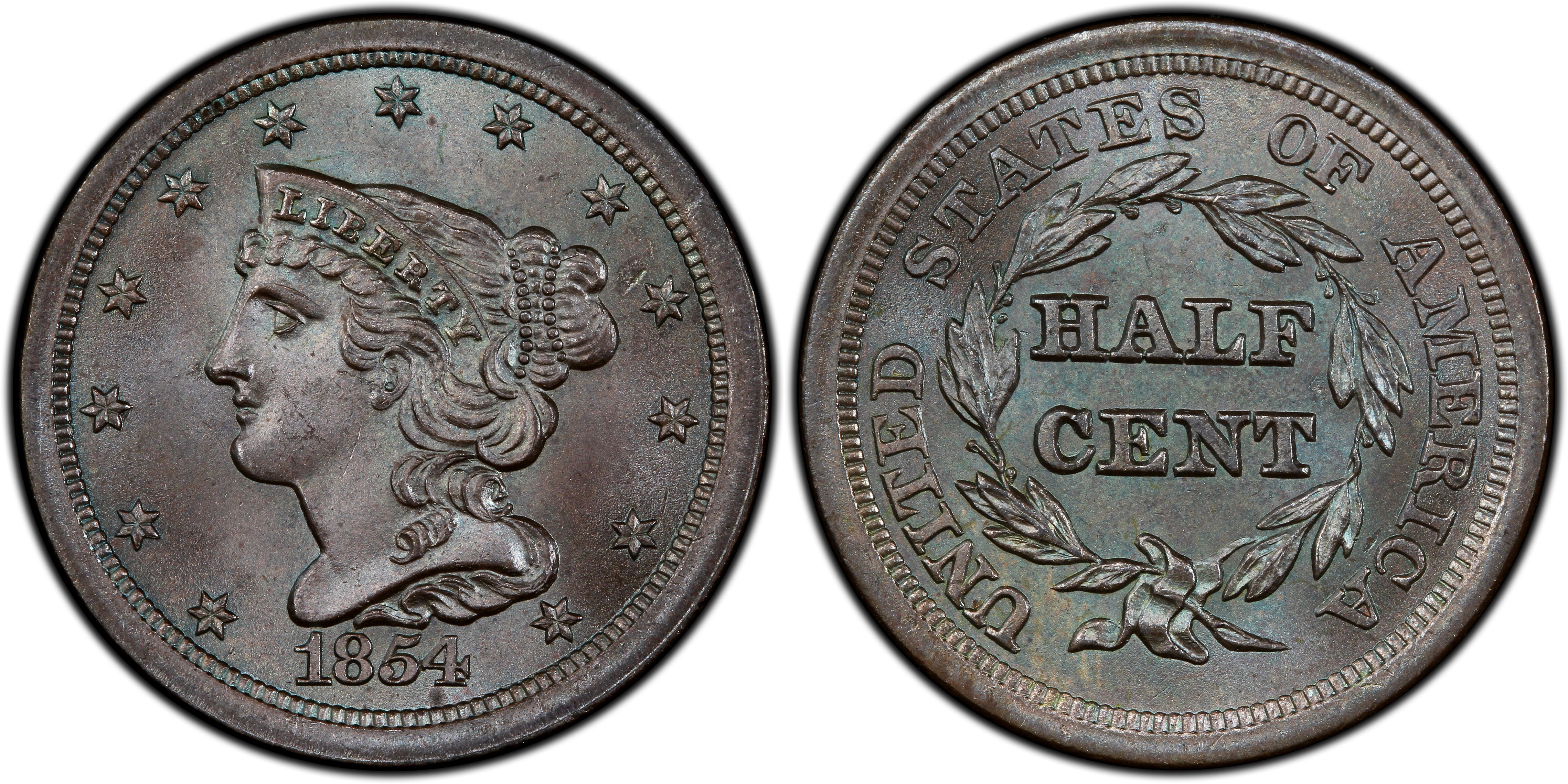 1854 1/2C, BN (Regular Strike) Braided Hair Half Cent - PCGS CoinFacts